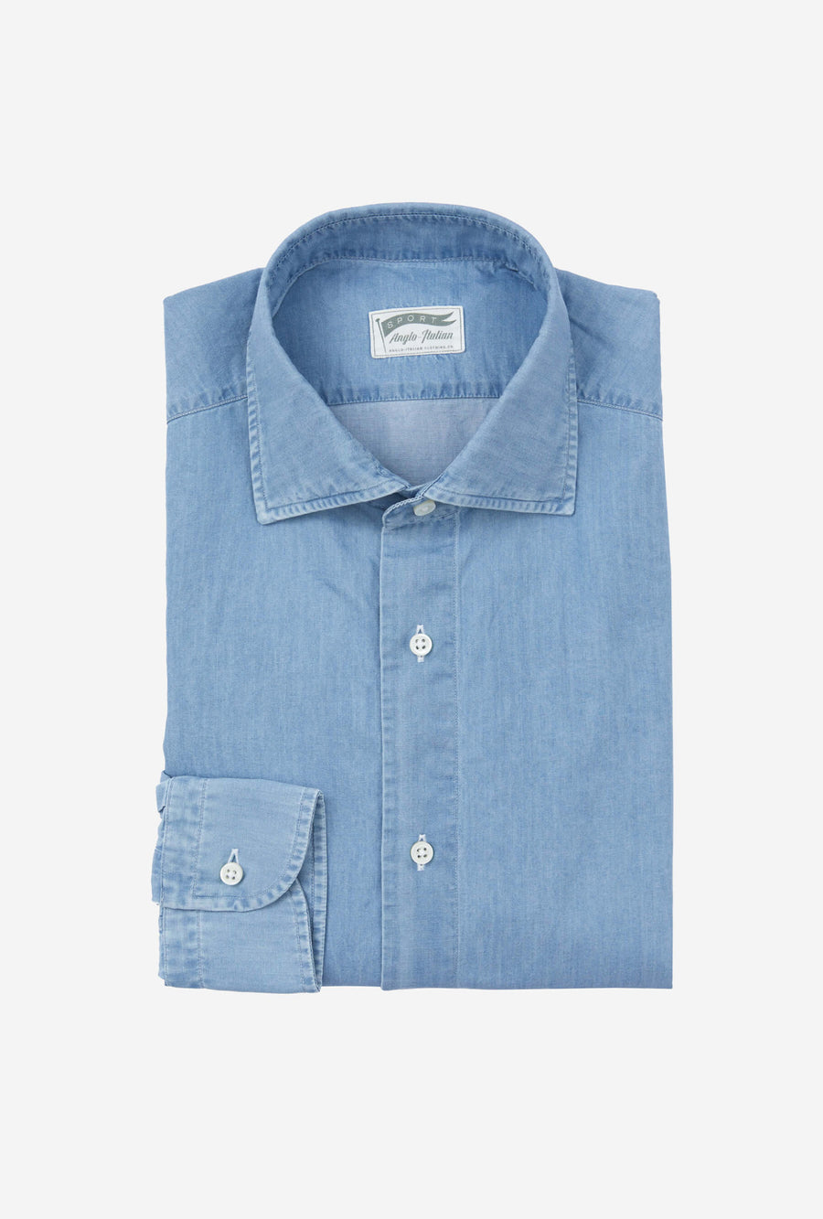 Spread Collar Shirt Light Wash Denim
