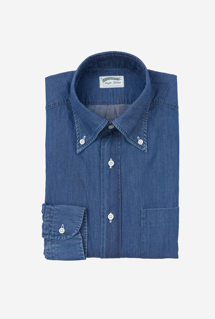 Button Down Sport Shirt Mid Wash Denim