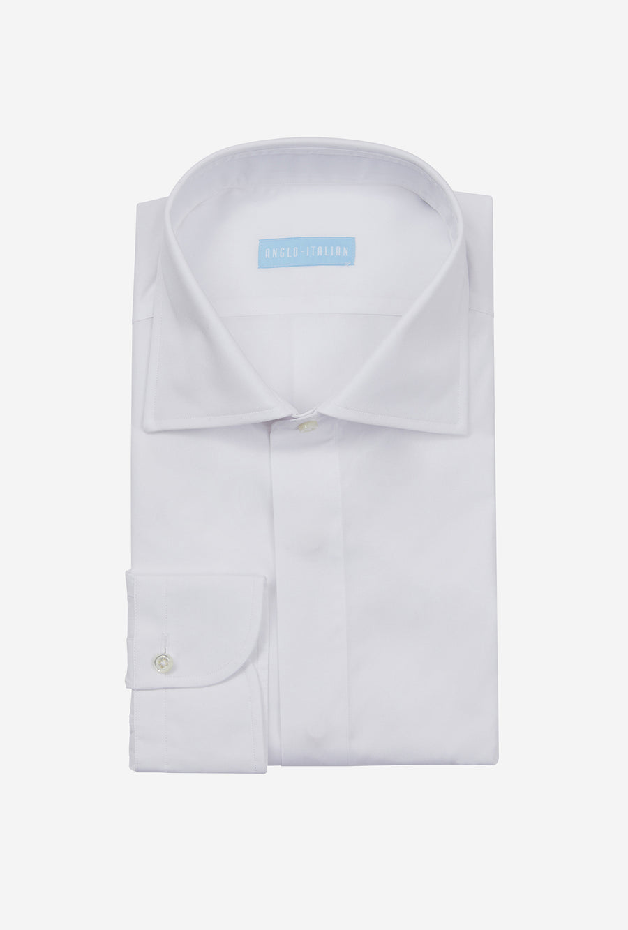 Spread Collar Shirt Cotton White Covered Placket