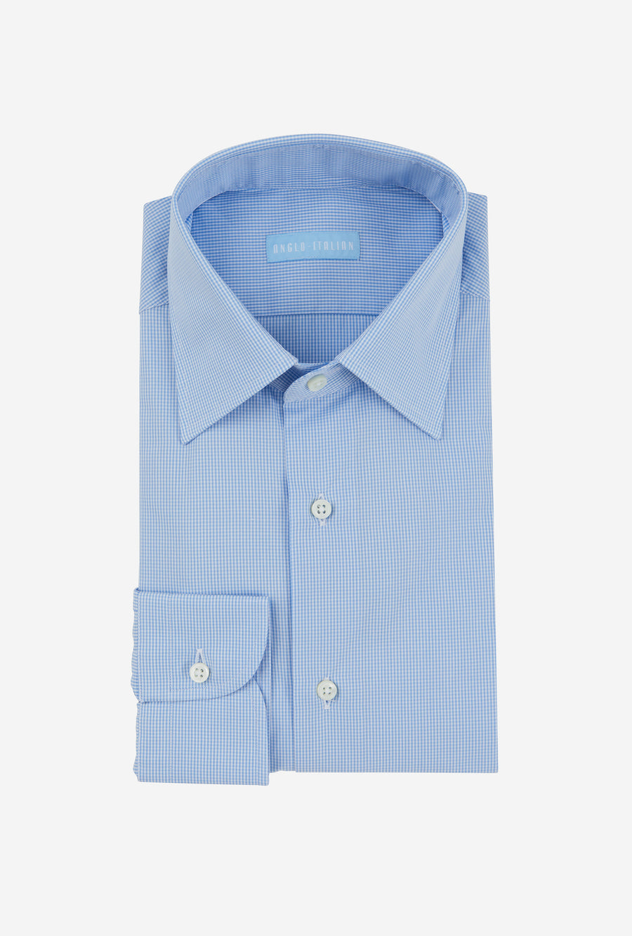 Point Collar Shirt Cotton Poplin Blue Check