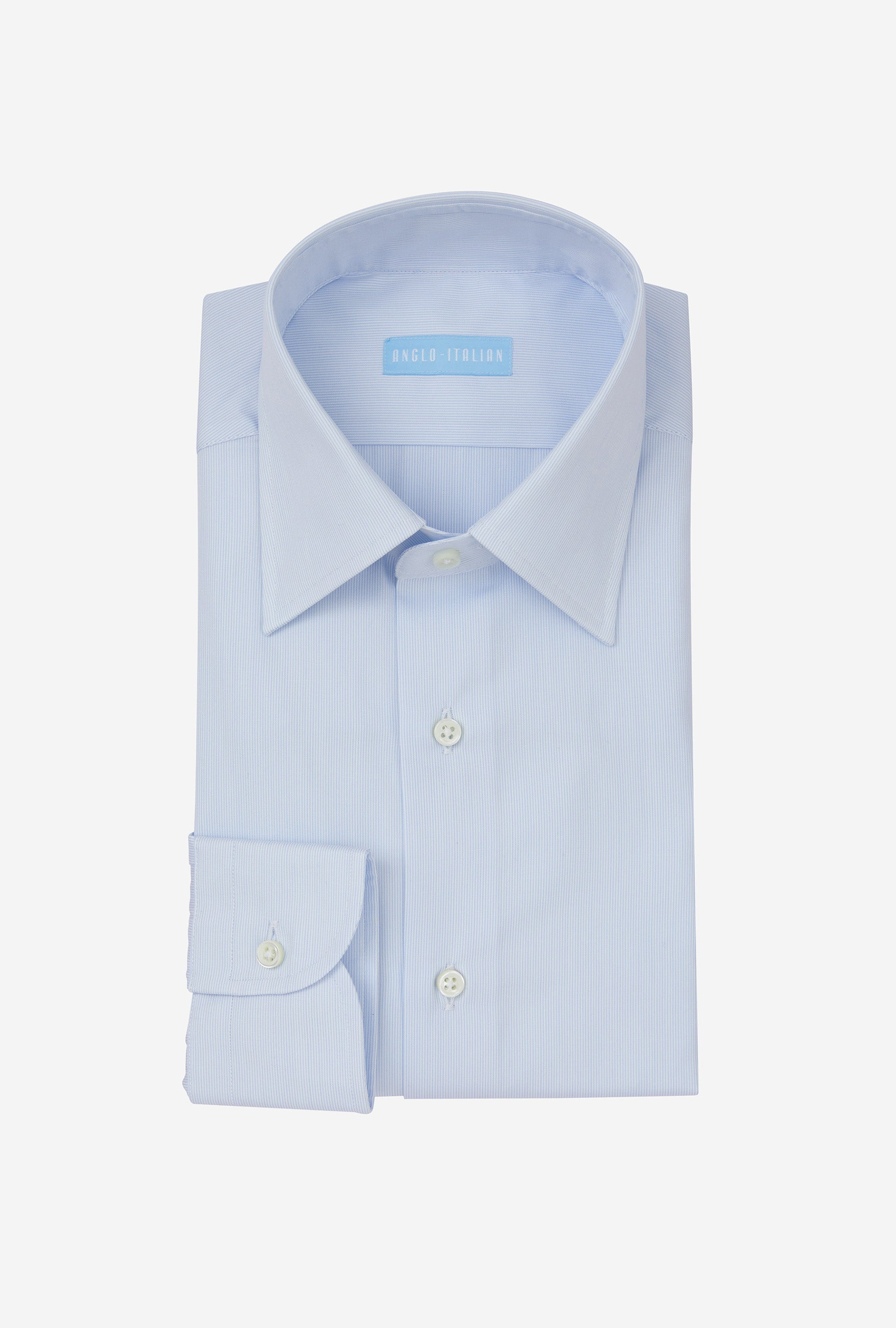 Point Collar Shirt Cotton Poplin White Blue Hairstripe