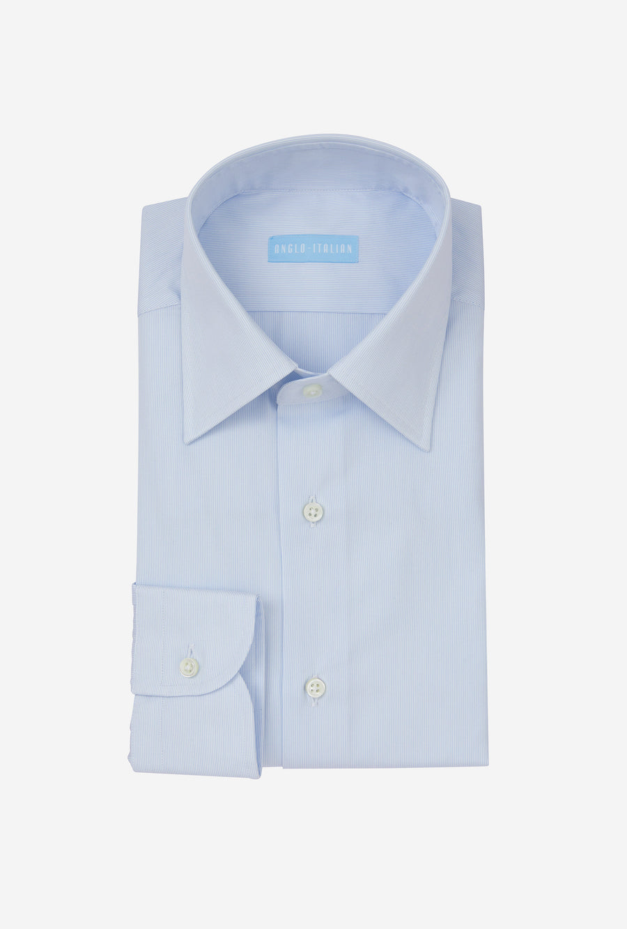 Point Collar Shirt Cotton Poplin White Blue Hairstripe