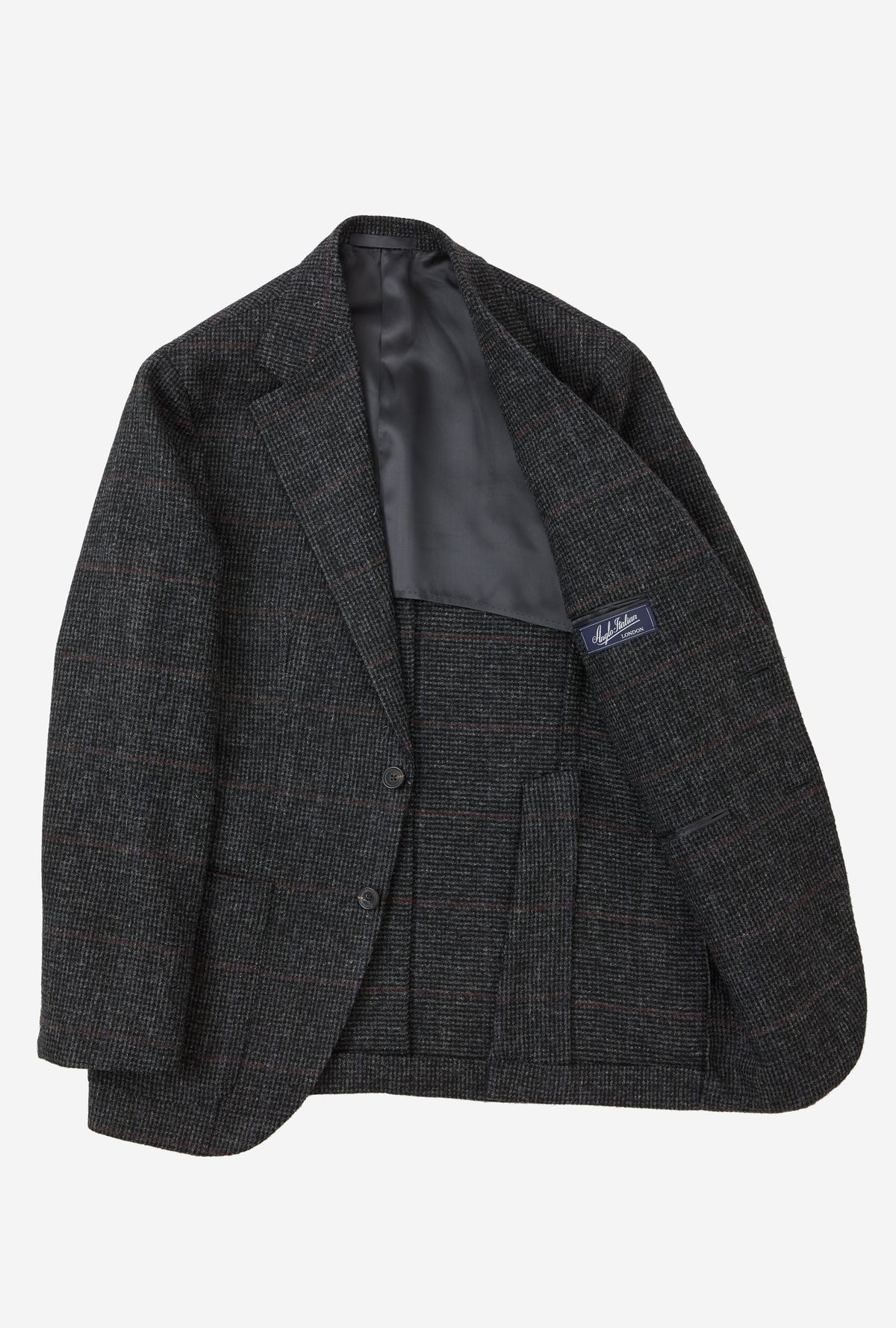 Sport Jacket Wool Charcoal Tickweave Blue Blood Overcheck