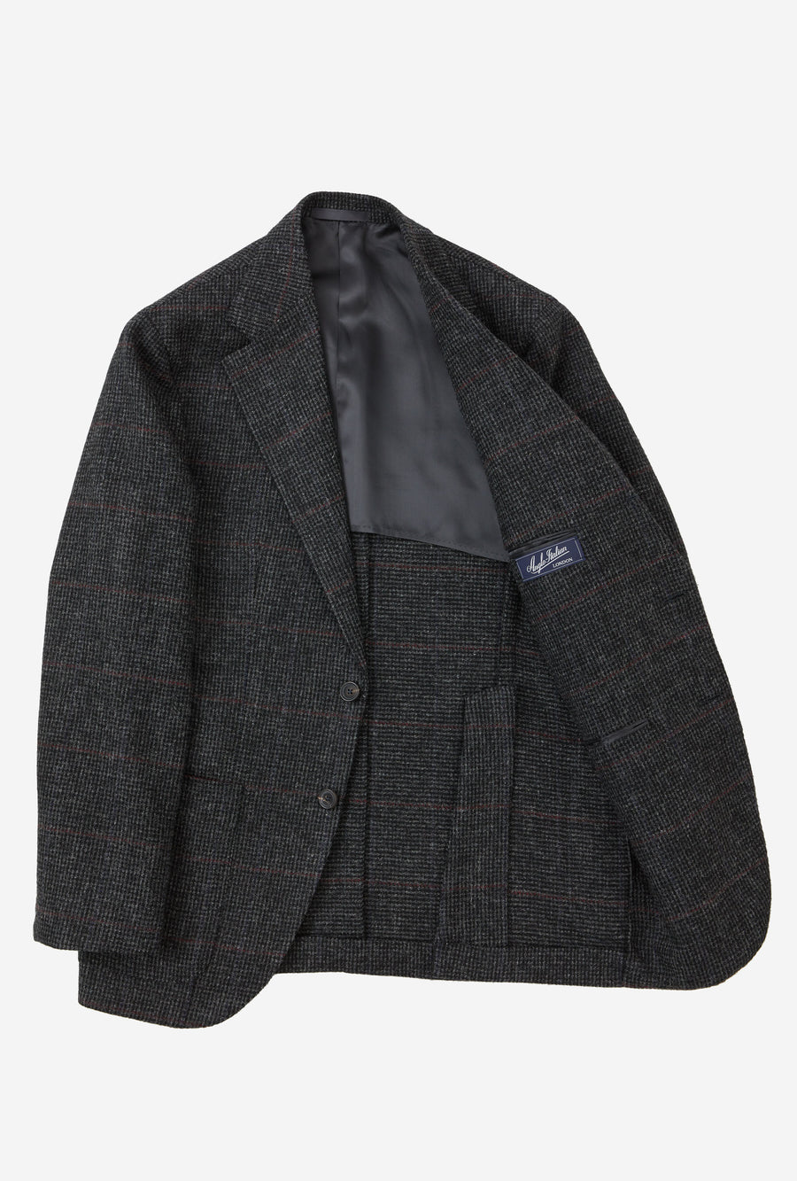 Sport Jacket Wool Charcoal Tickweave Blue Blood Overcheck