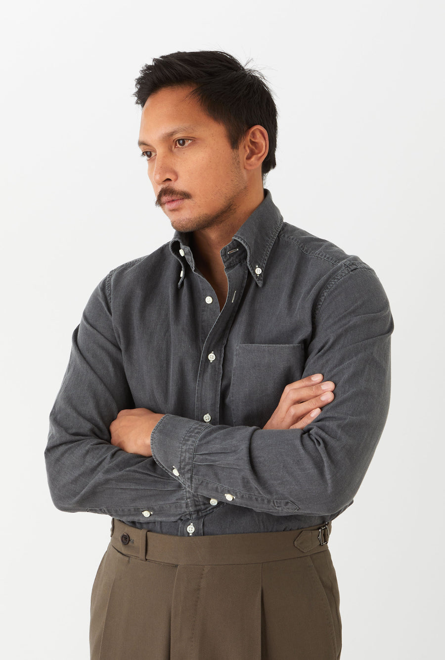 Button Down Sport Shirt Black Wash Denim