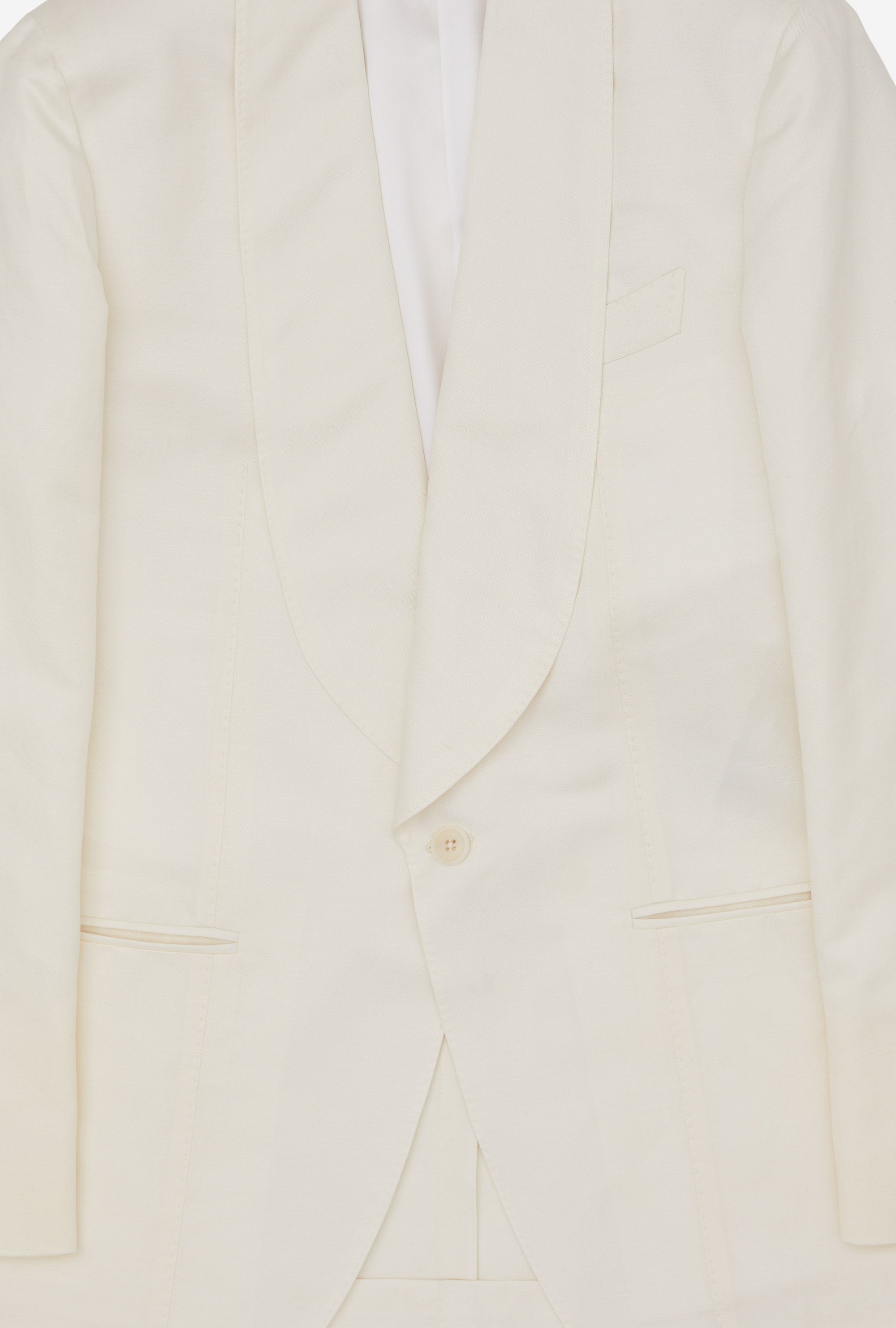 Tuxedo Jacket White Barathea Linen-Silk Shawl Lapel