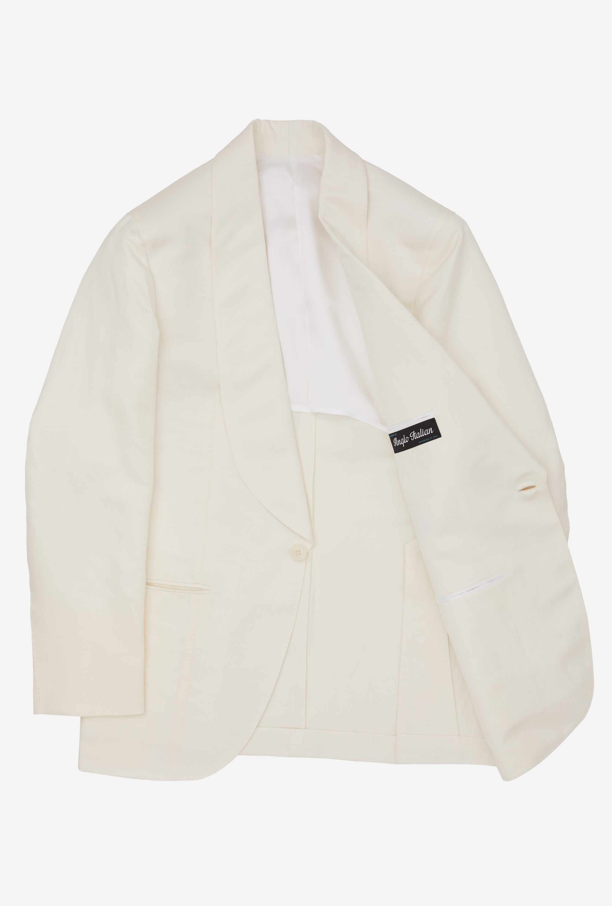 Tuxedo Jacket White Barathea Linen-Silk Shawl Lapel