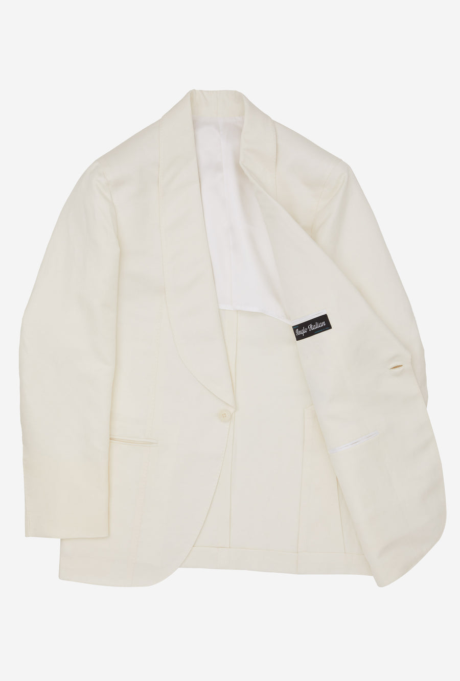 Tuxedo Jacket White Barathea Linen-Silk Shawl Lapel