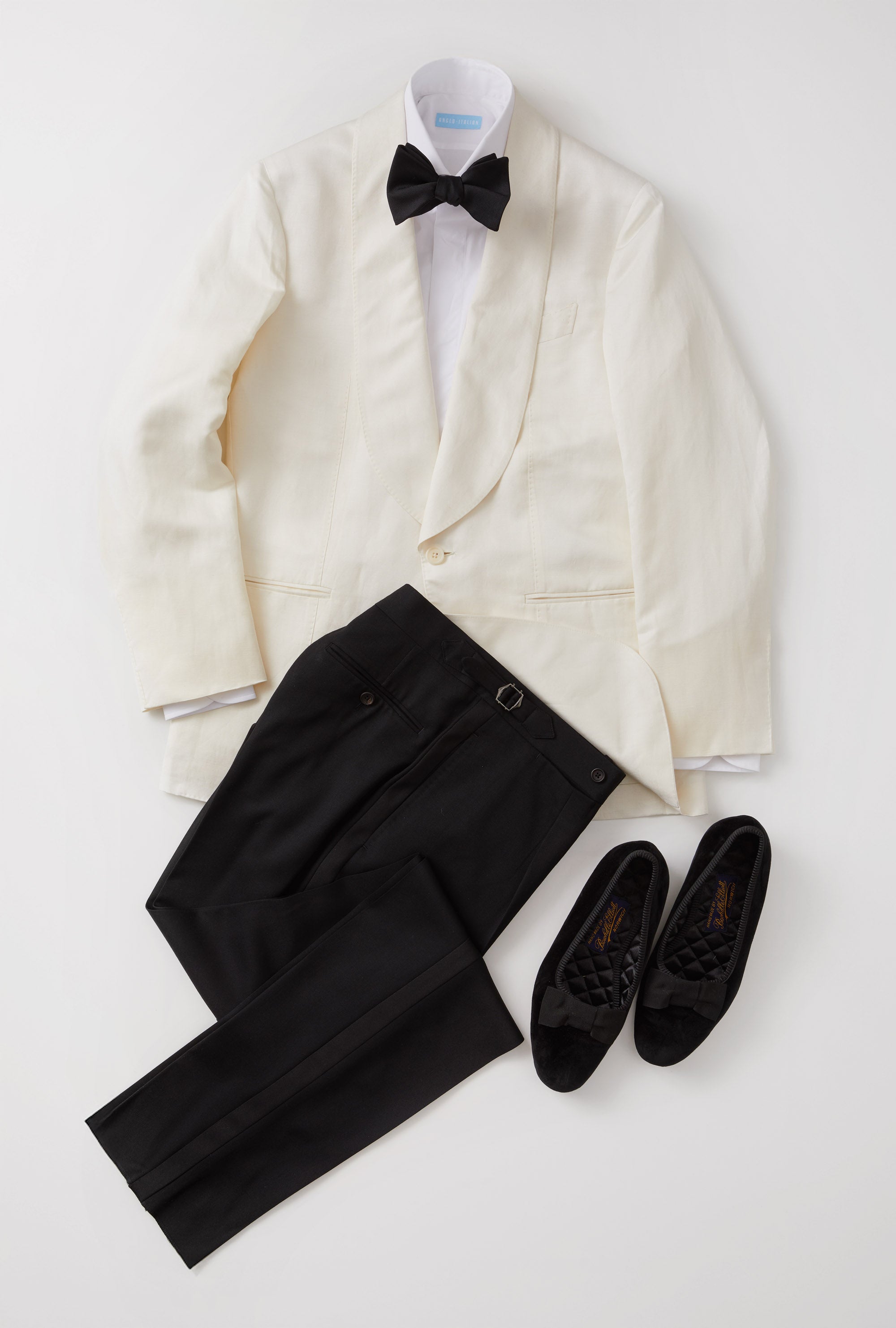 Tuxedo Jacket White Barathea Linen-Silk Shawl Lapel