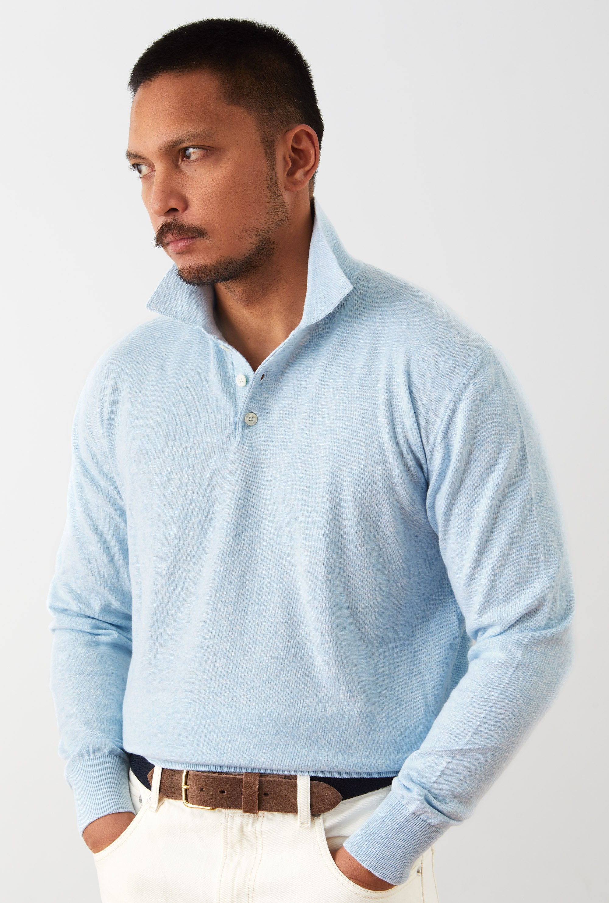 Knitted Polo Cotton Sky Blue