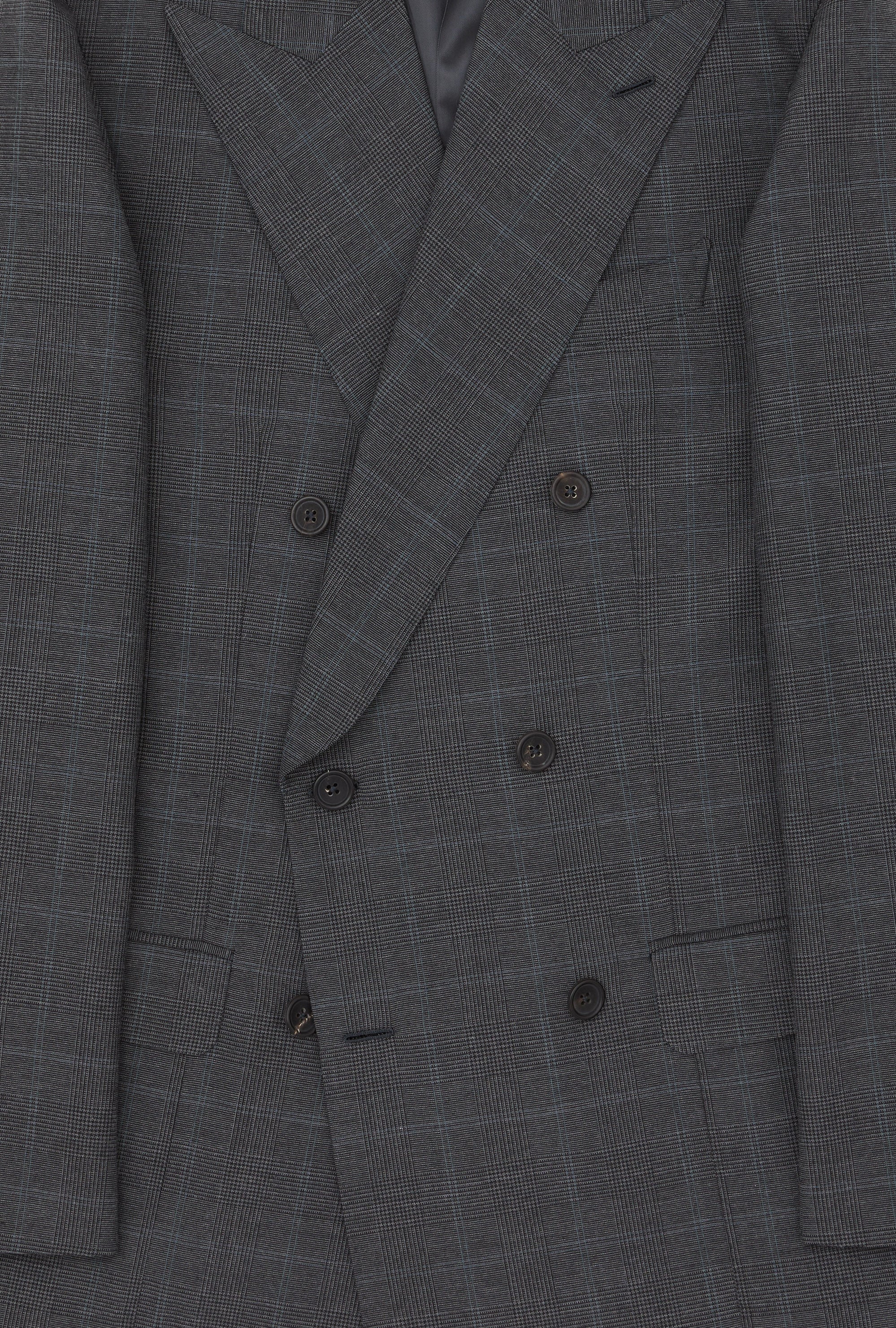 Suit Double Breasted Charcoal Glen Plaid Sky Overcheck
