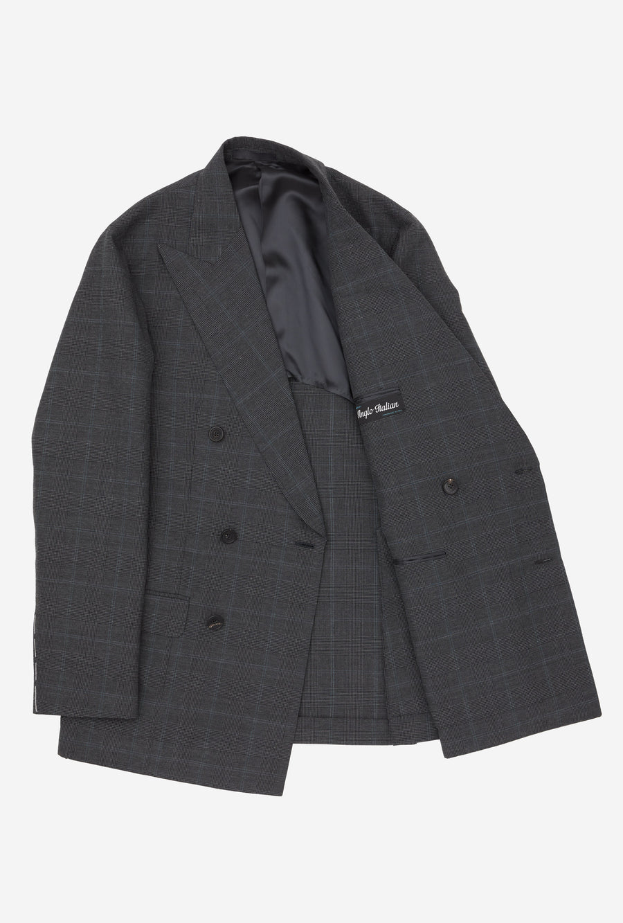 Suit Double Breasted Charcoal Glen Plaid Sky Overcheck