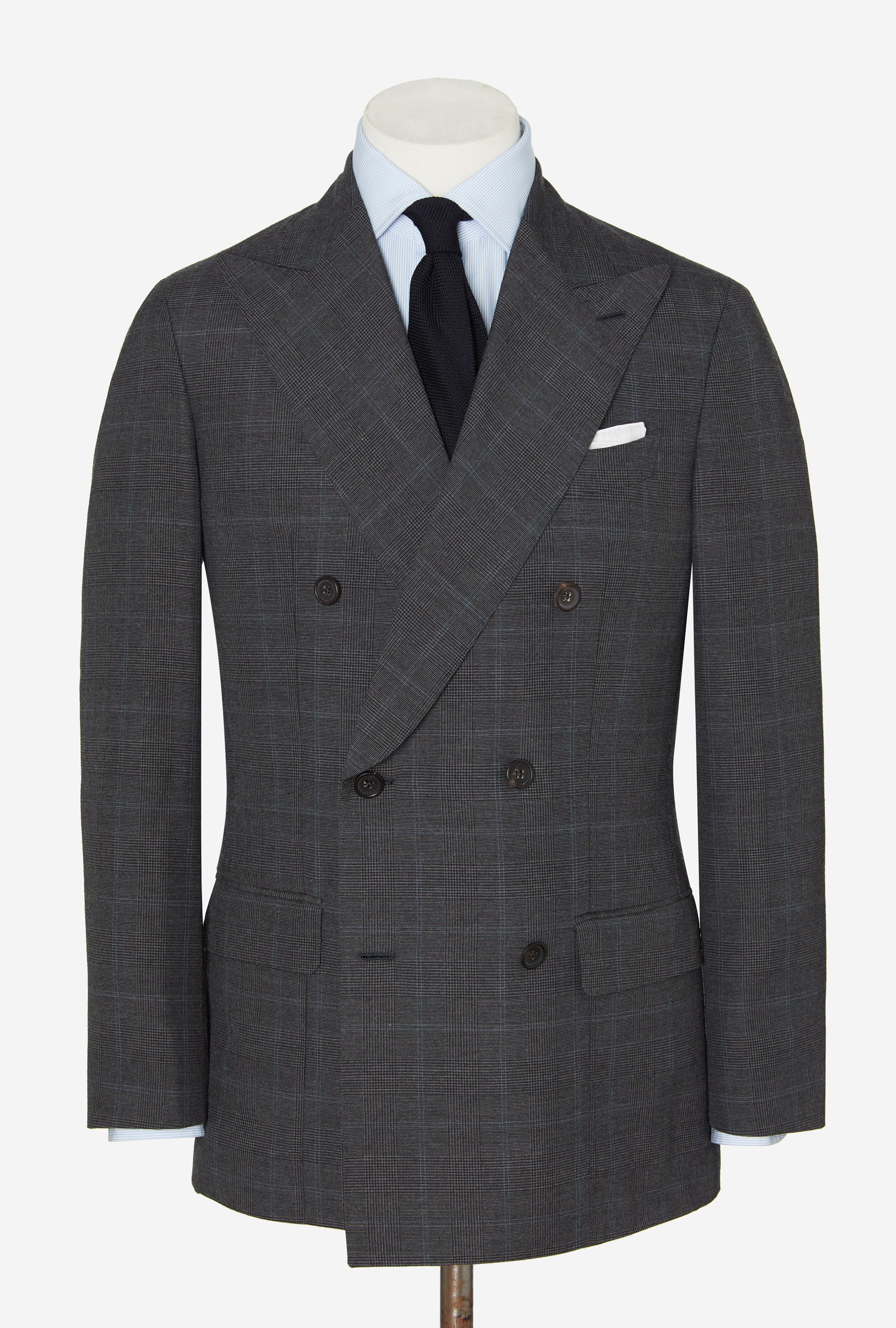 Suit Double Breasted Charcoal Glen Plaid Sky Overcheck