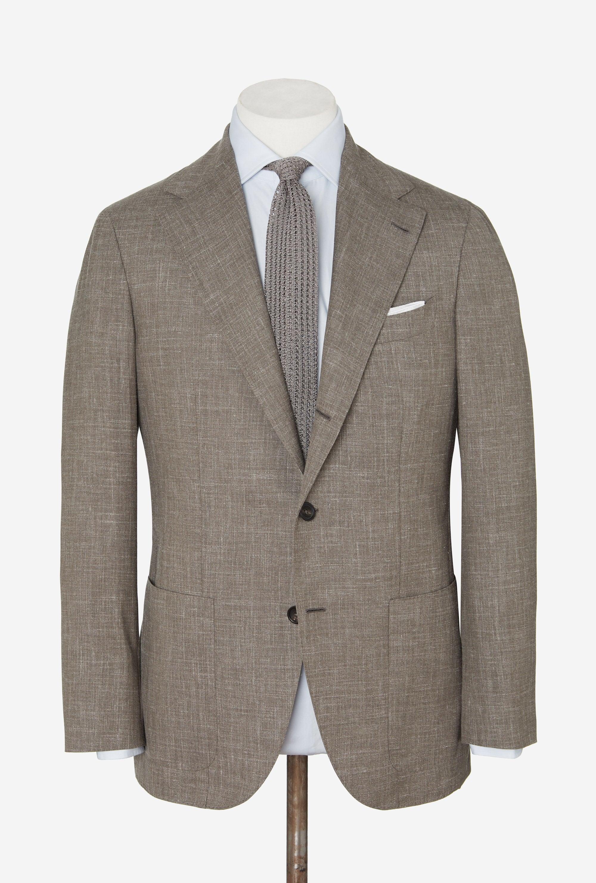 Suit Single Breasted Wool Silk Linen Taupe