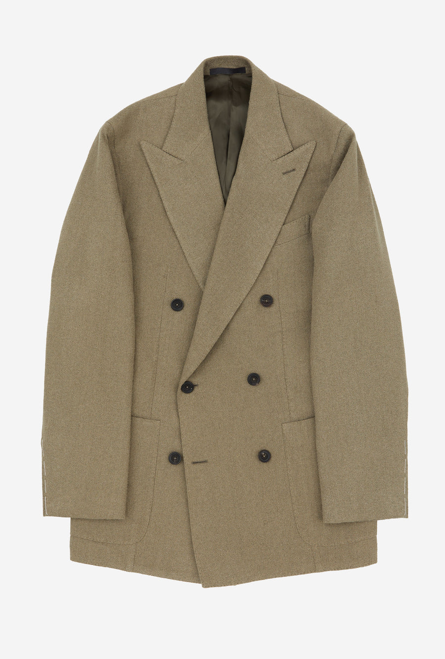 Sport Jacket Double Breasted Olive Silk Linen Basketweave