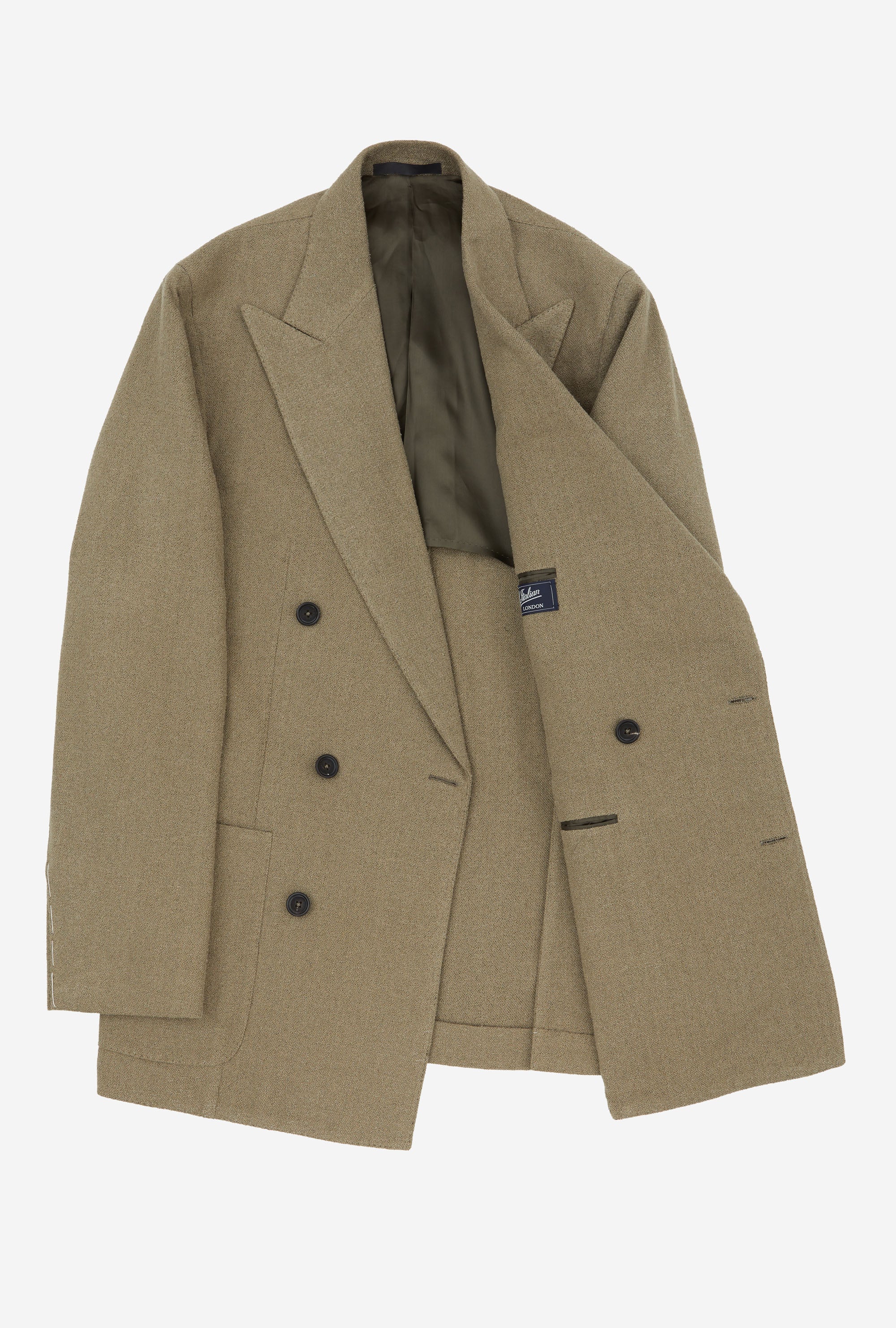 Sport Jacket Double Breasted Olive Silk Linen Basketweave