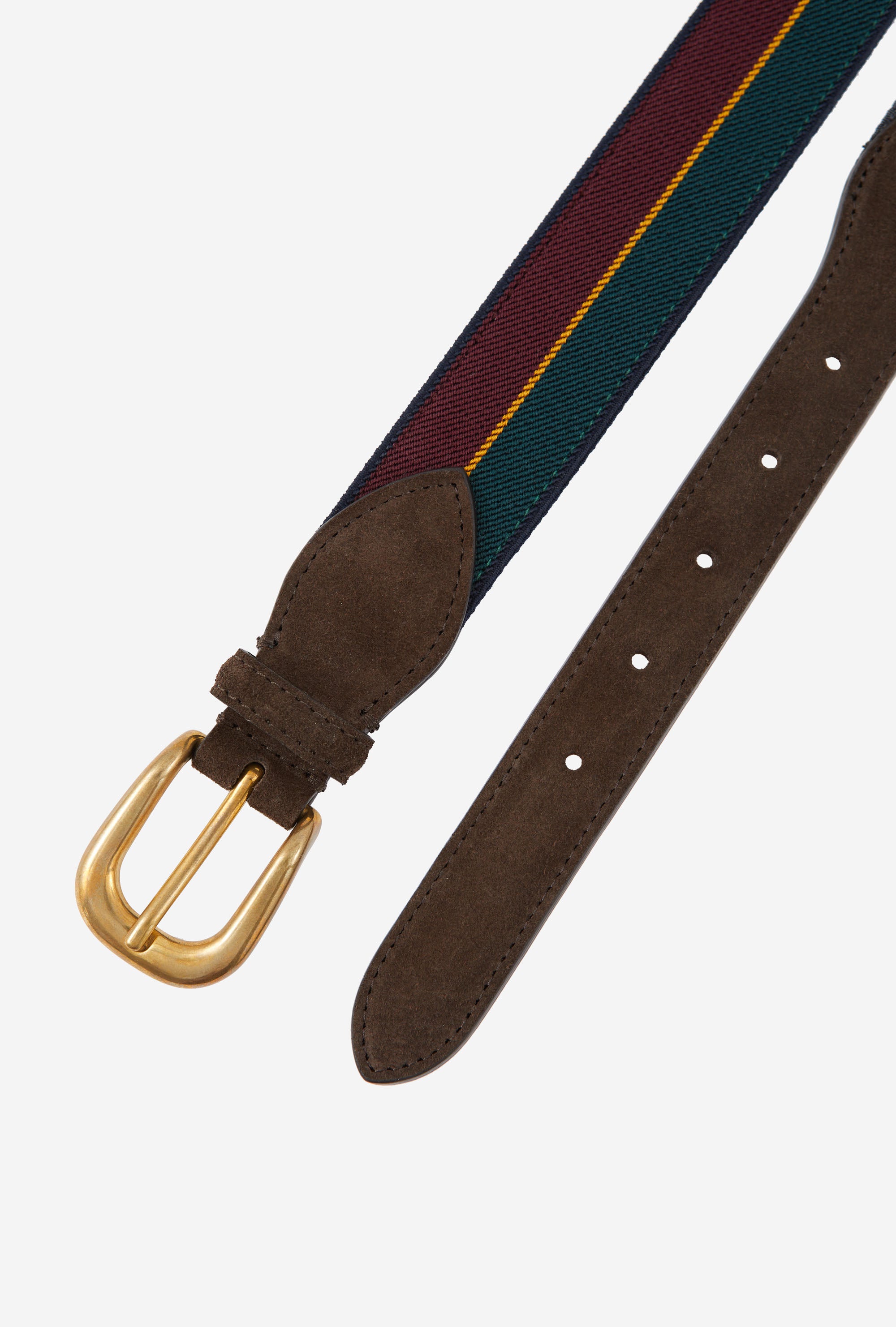 Webbed Belt Canvas Suede Maroon Green Yellow Stripe
