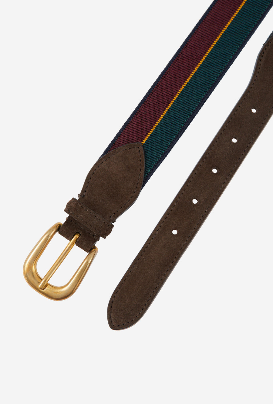 Webbed Belt Canvas Suede Maroon Green Yellow Stripe