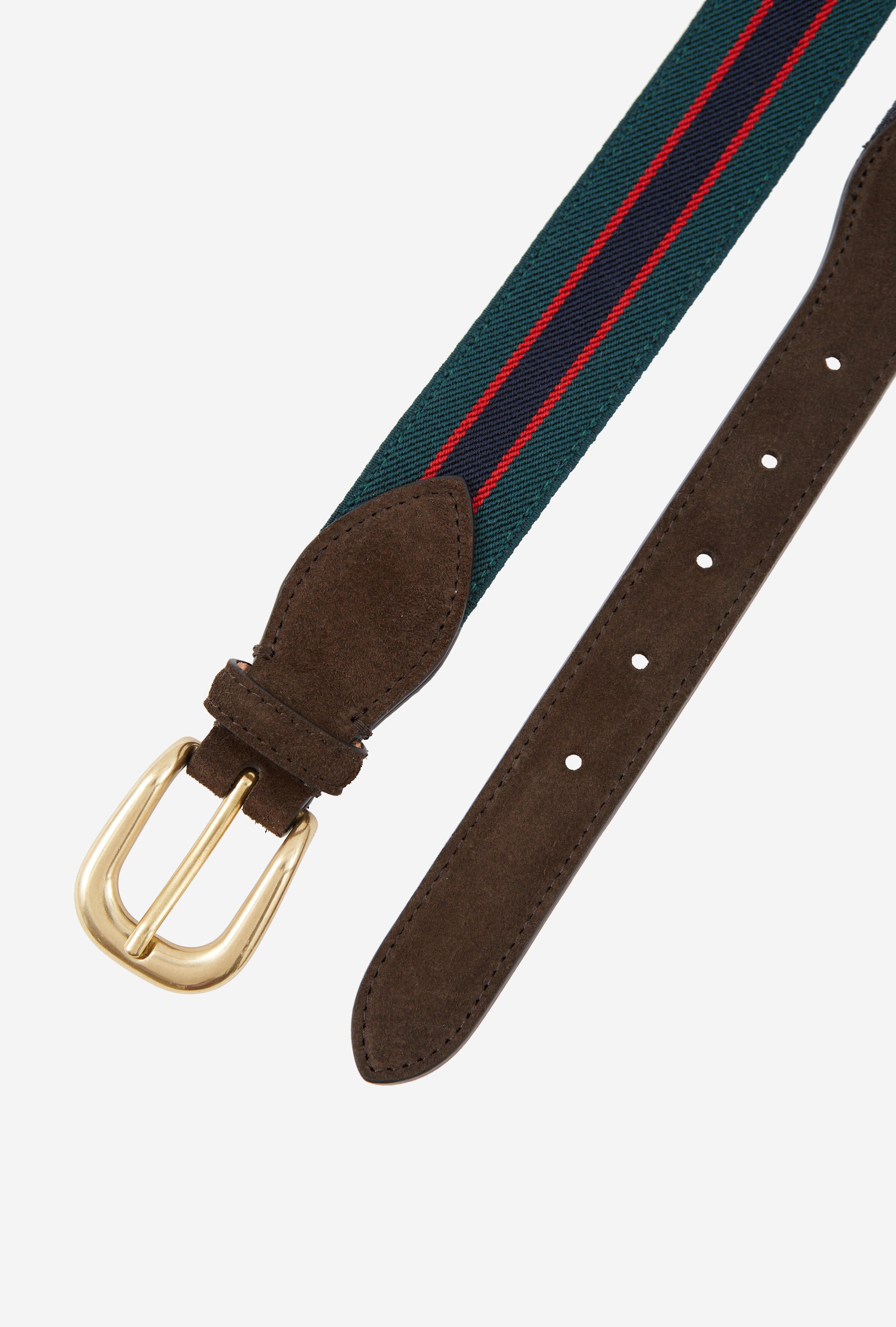 Webbed Belt Canvas Suede Green Navy Red Stripe