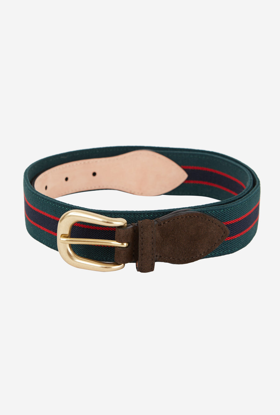 Webbed Belt Canvas Suede Green Navy Red Stripe