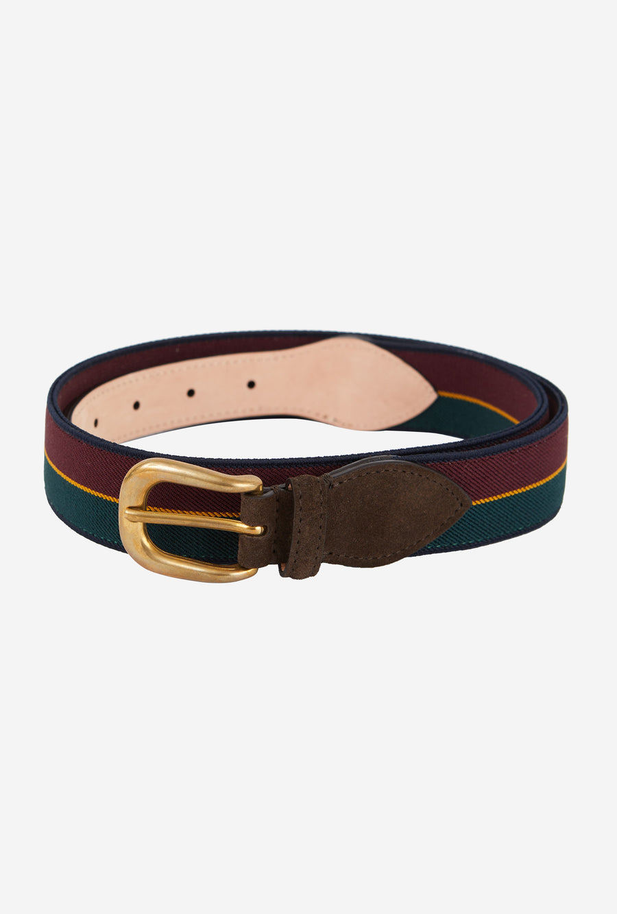 Webbed Belt Canvas Suede Maroon Green Yellow Stripe