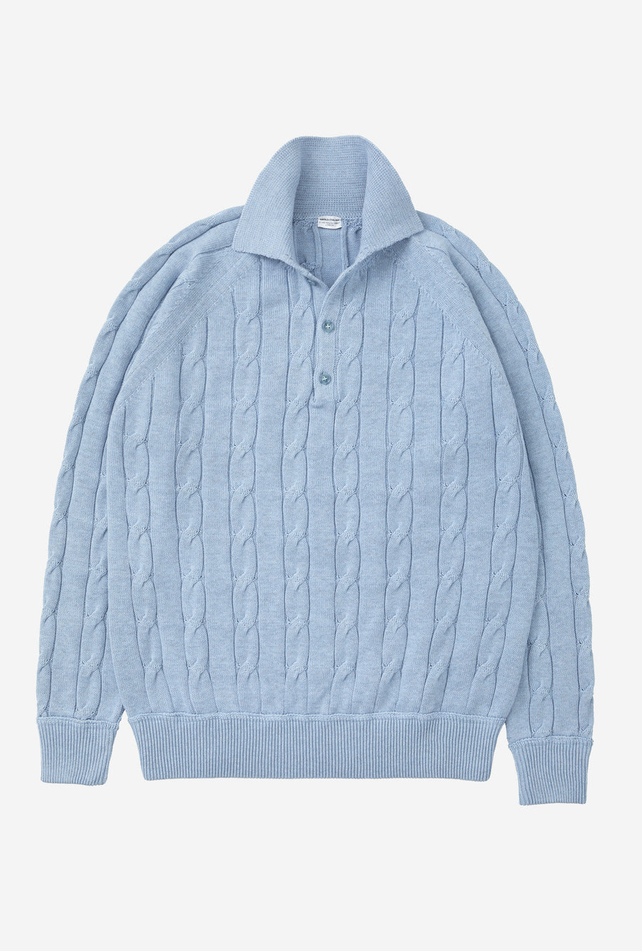 Raglan Polo Cableknit Cotton Sky Blue