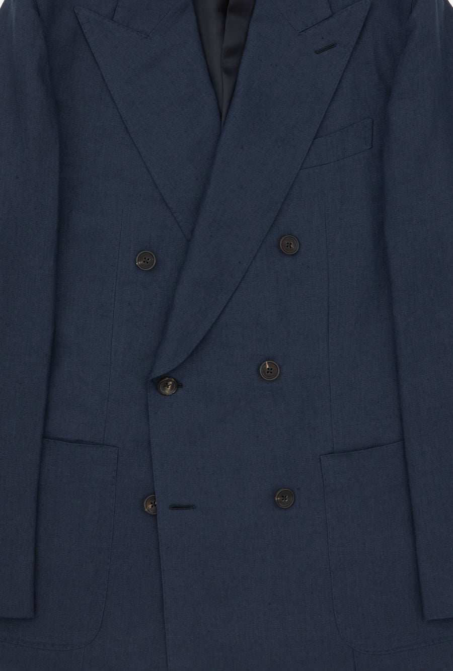 Suit Double Breasted Washed Linen Navy