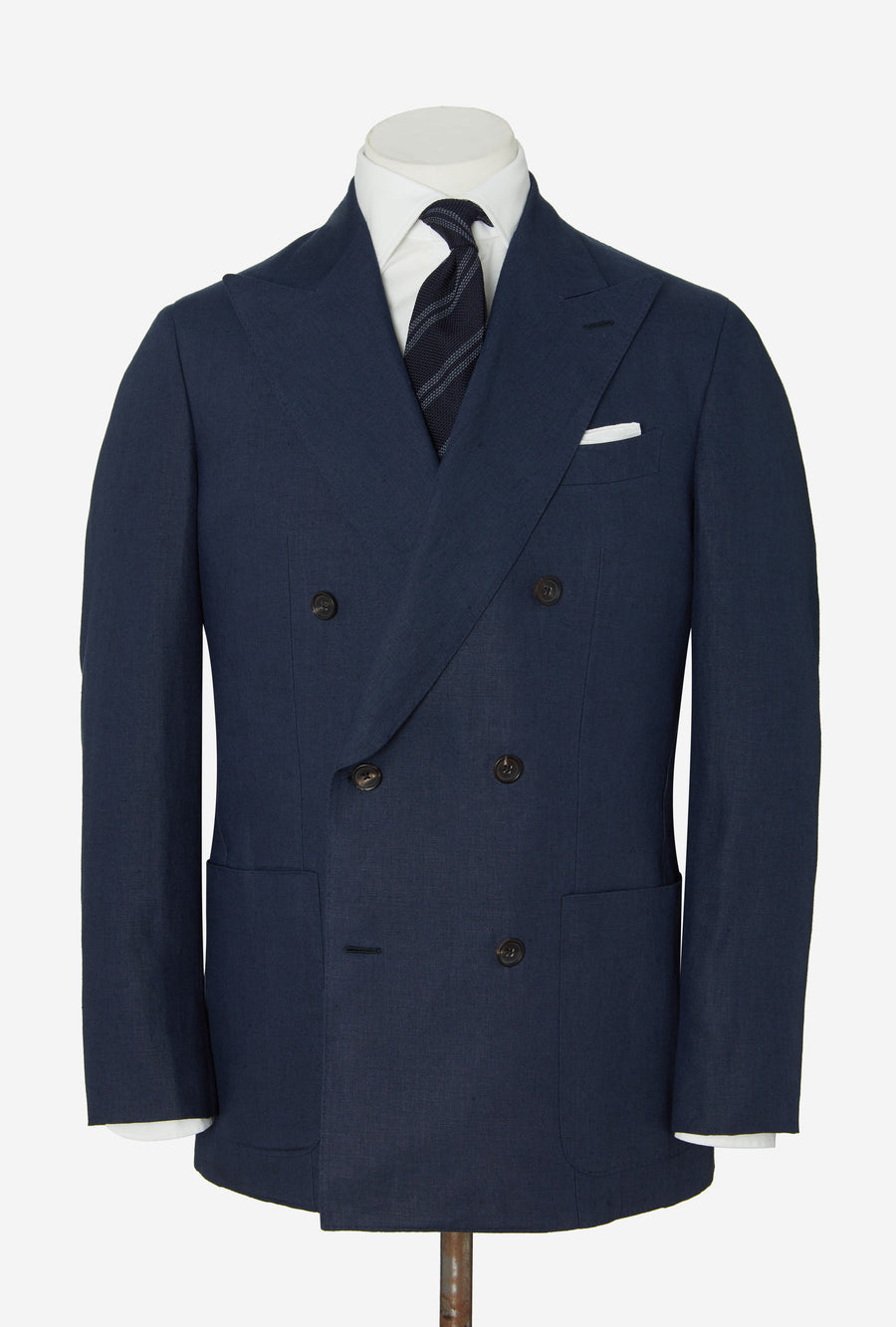 Suit Double Breasted Washed Linen Navy
