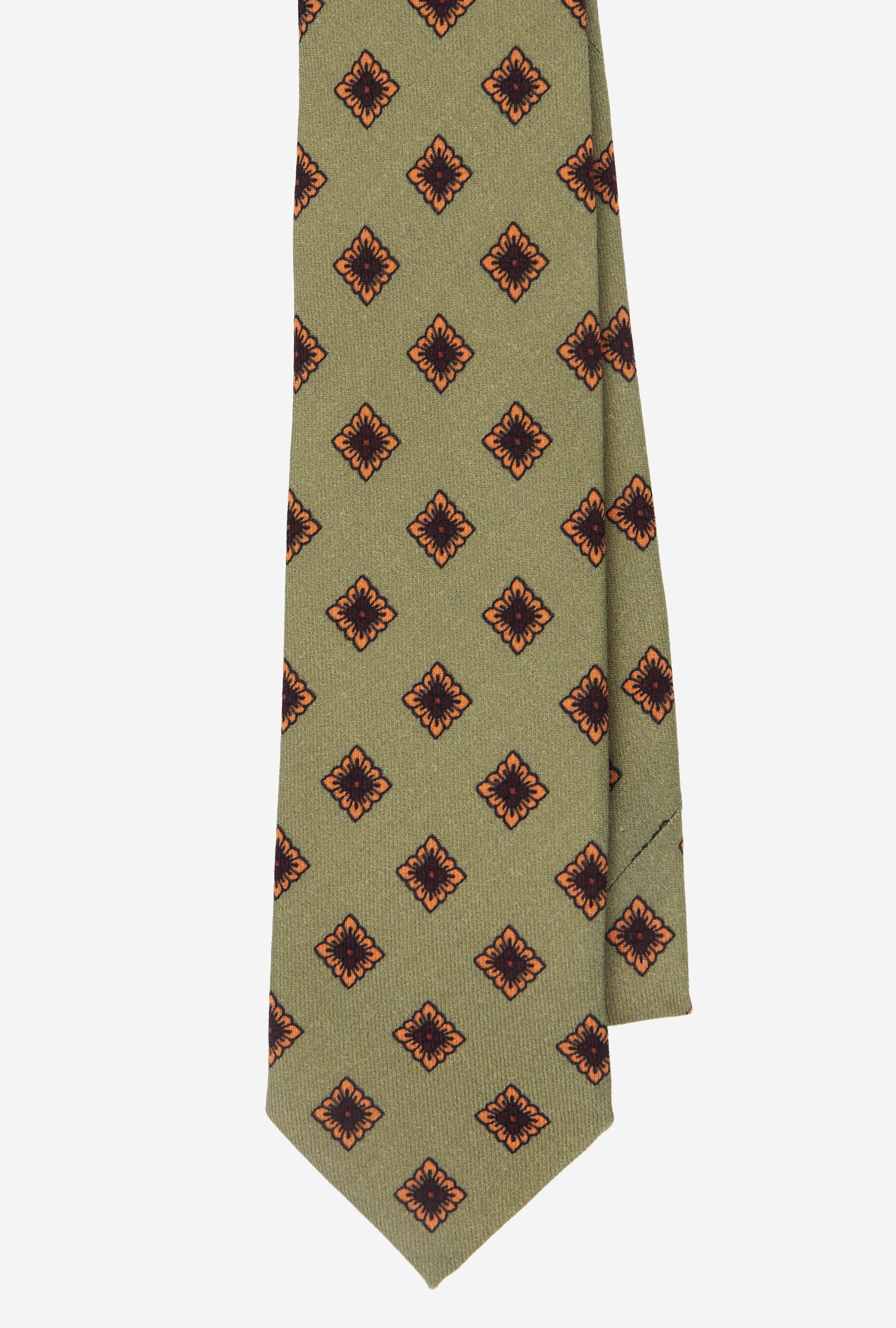 Wool Tie Challis Sage Yellow Brown