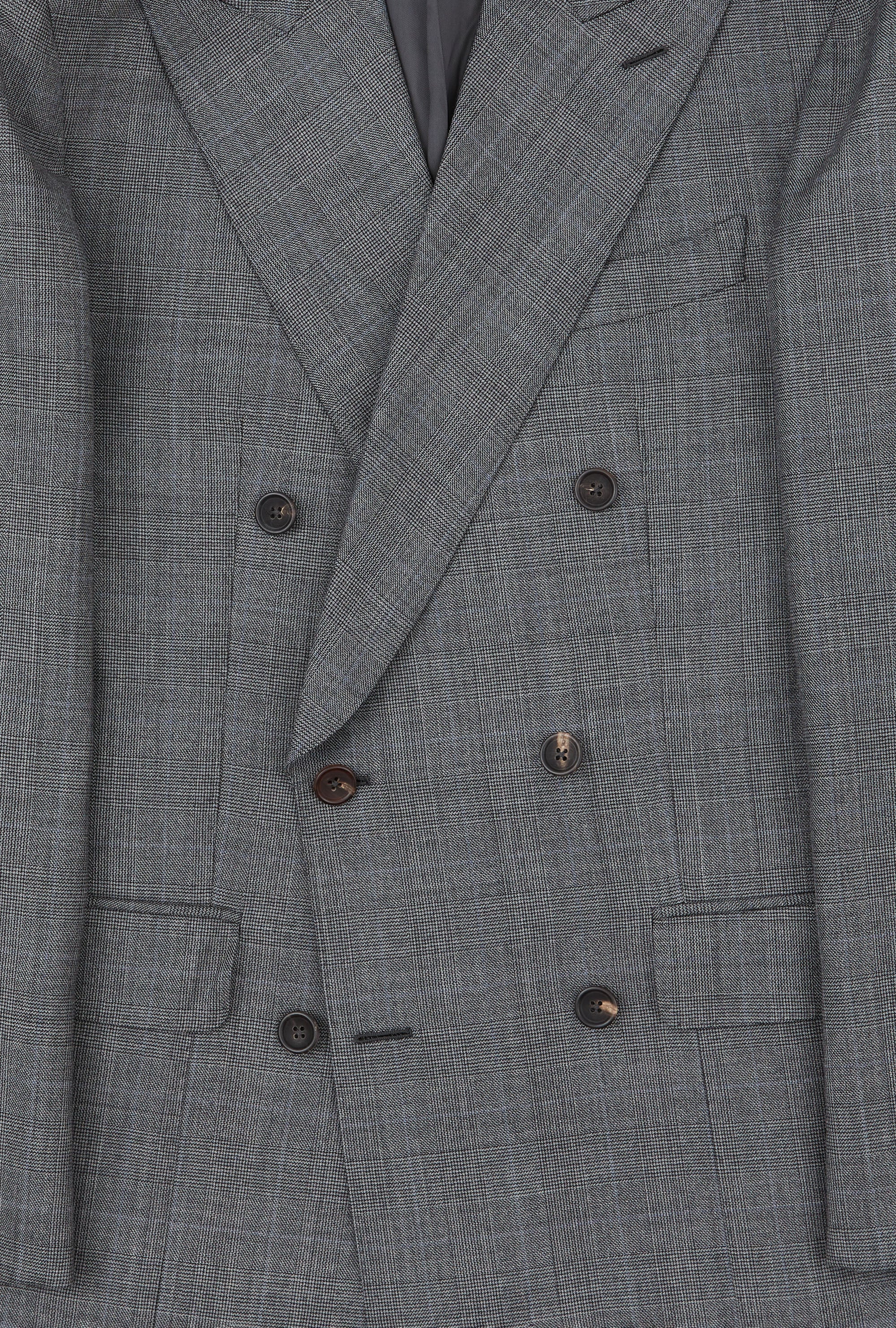 Suit Double Breasted Grey Glen Plaid Sky Overcheck