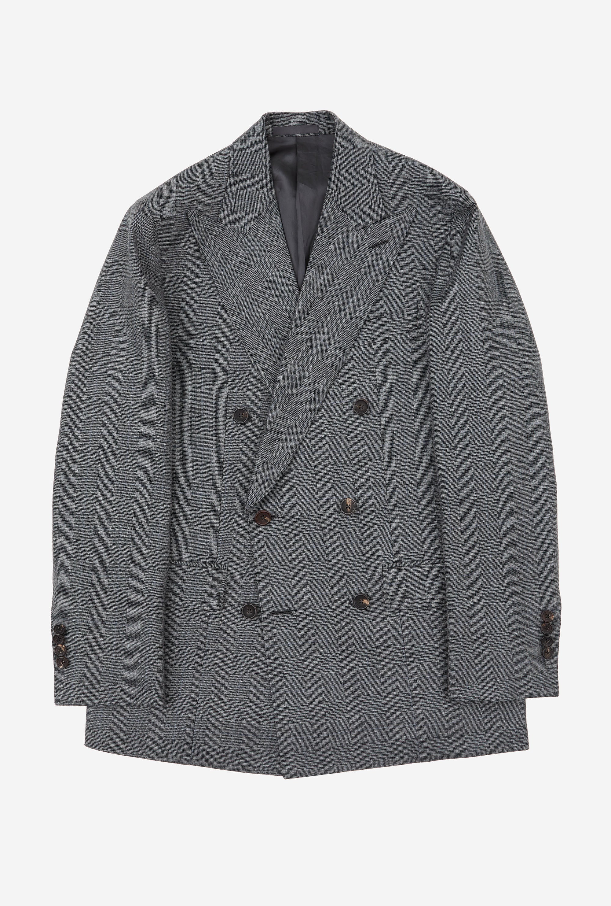 Suit Double Breasted Grey Glen Plaid Sky Overcheck