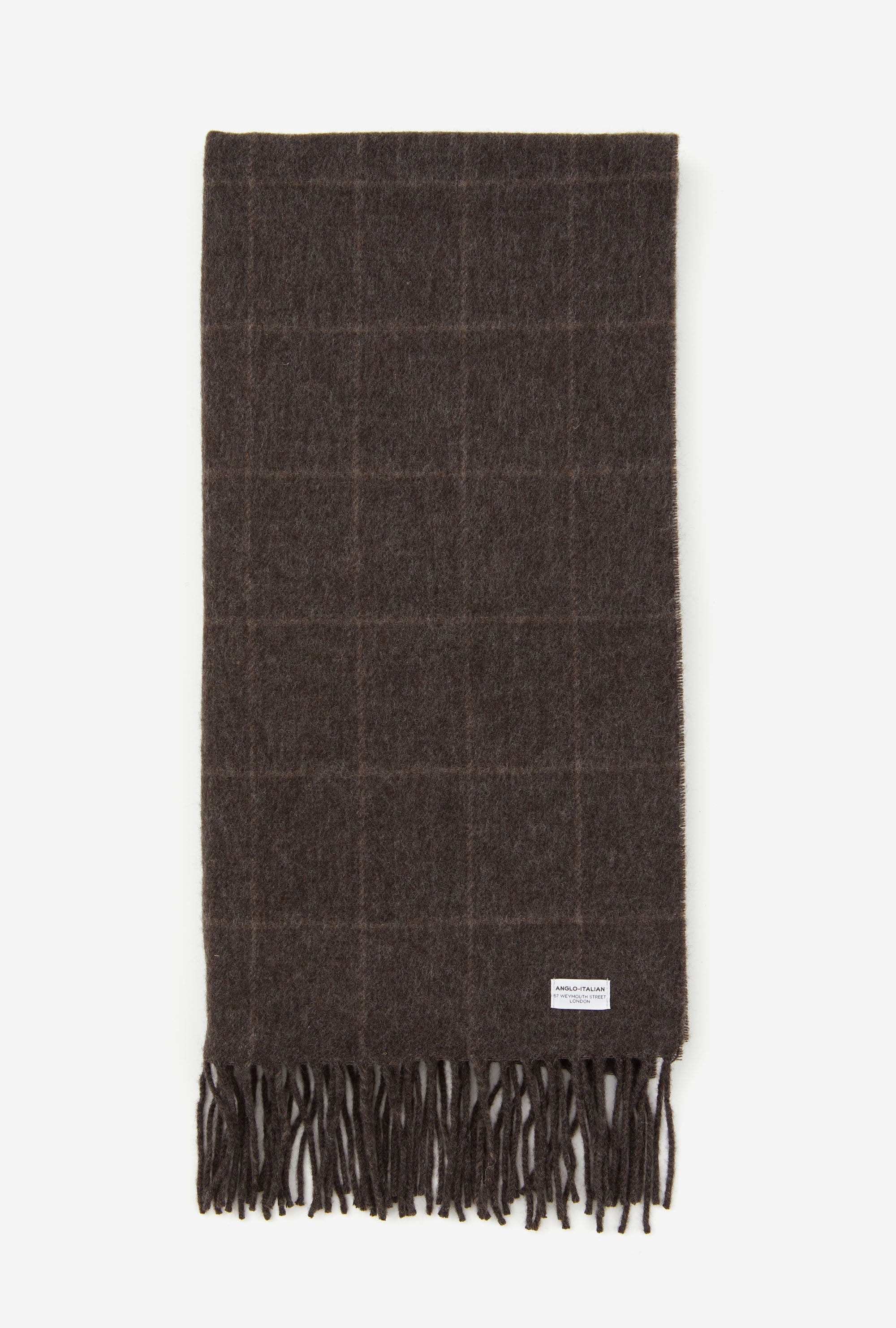 Wool Scarf Brown Melange Taupe Overcheck