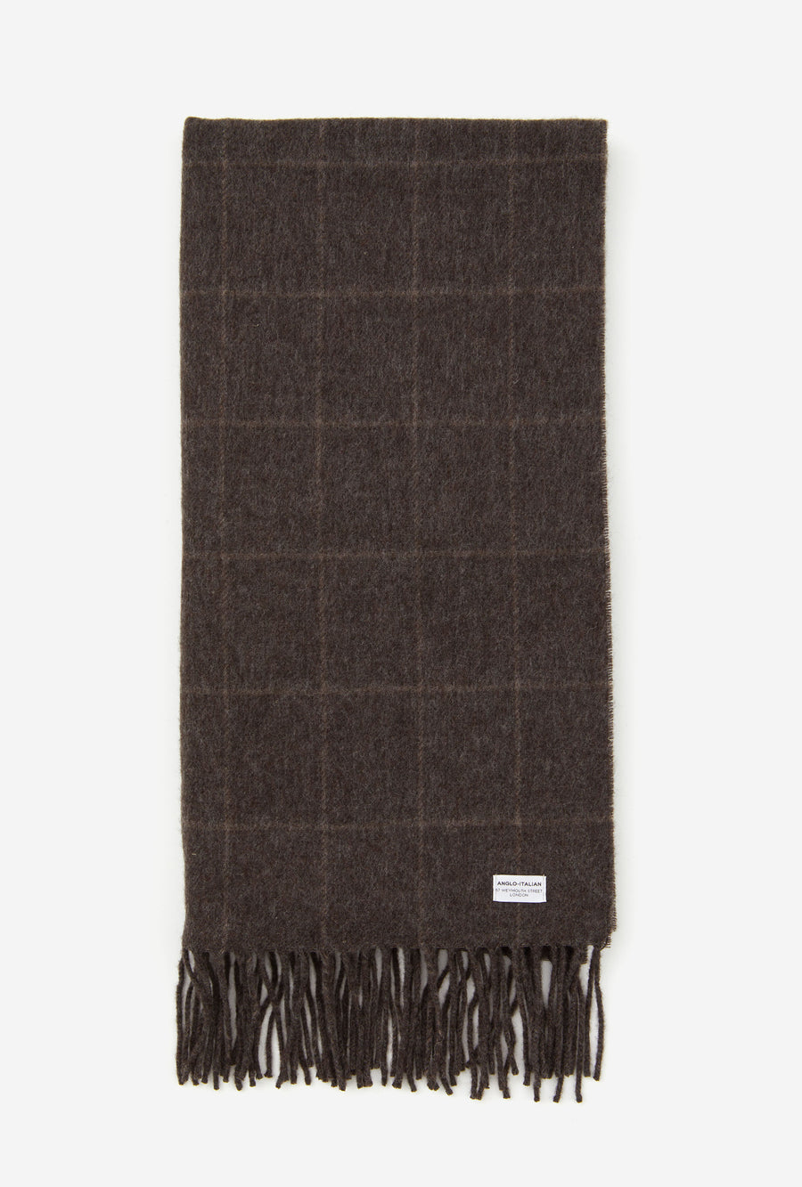 Wool Scarf Brown Melange Taupe Overcheck