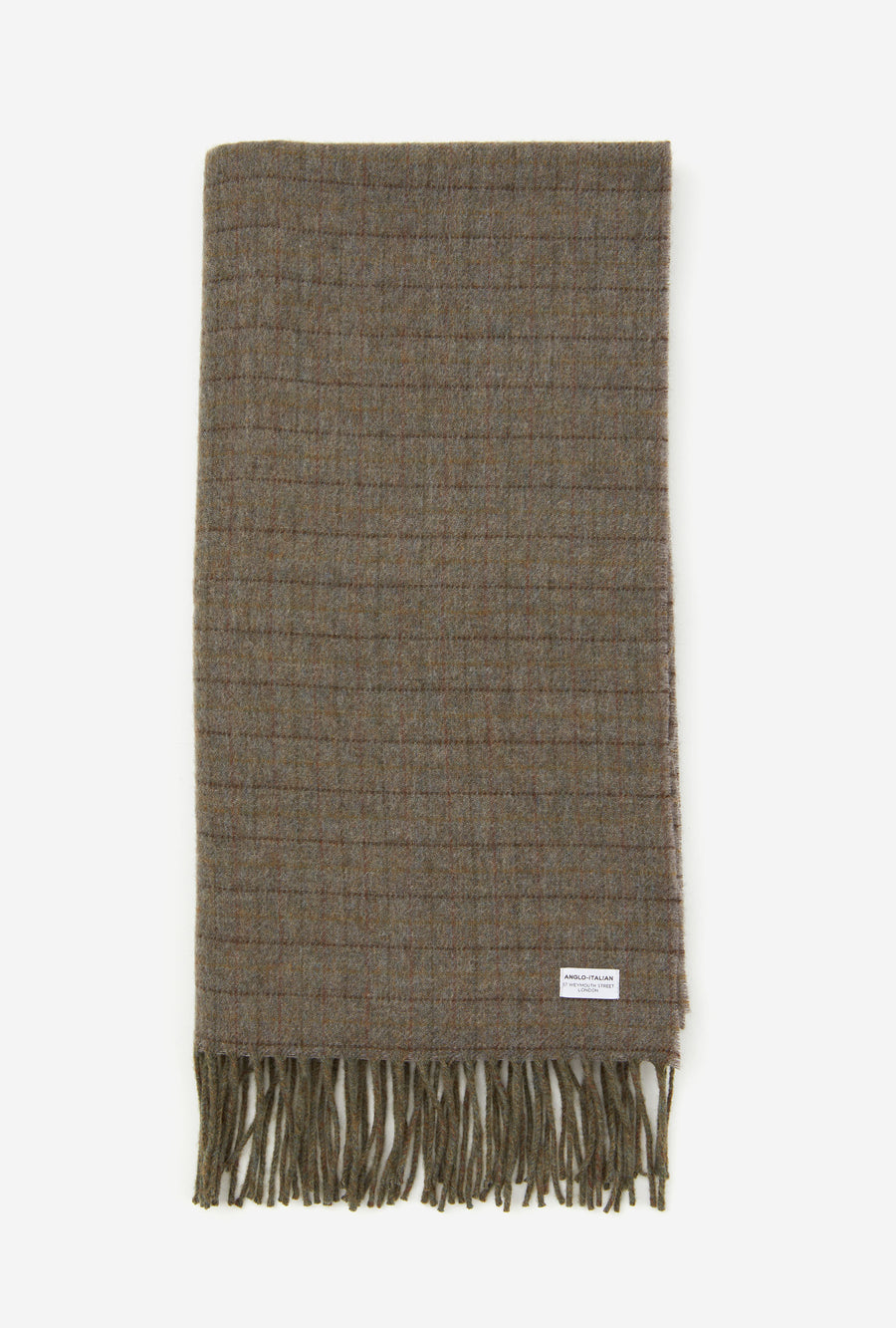 Wool Scarf Moss Green Brown Overcheck