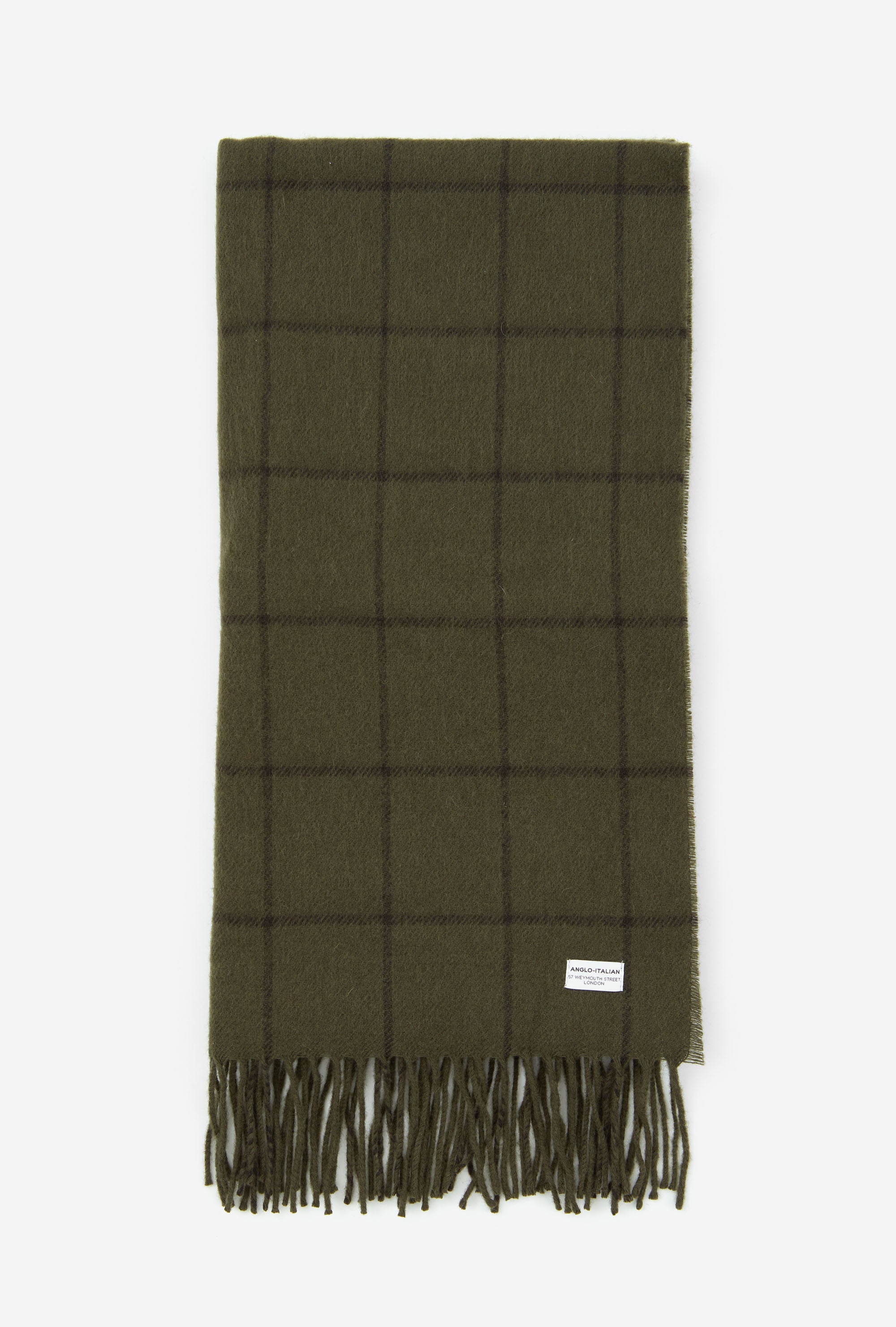 Wool Scarf Sage Green Brown Overcheck