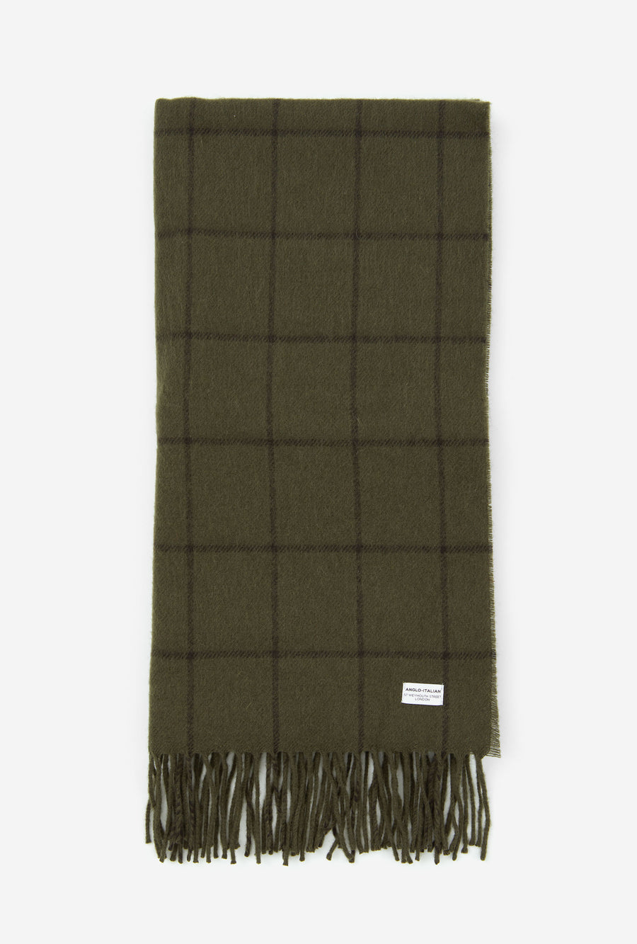 Wool Scarf Sage Green Brown Overcheck