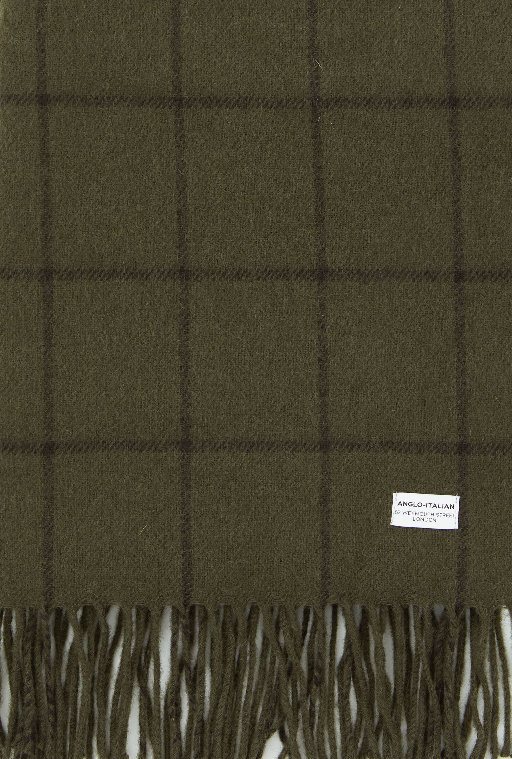 Wool Scarf Sage Green Brown Overcheck