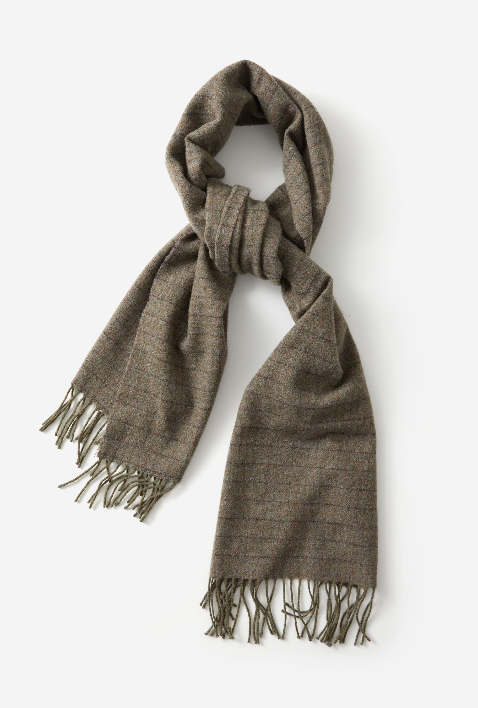 Wool Scarf Moss Green Brown Overcheck