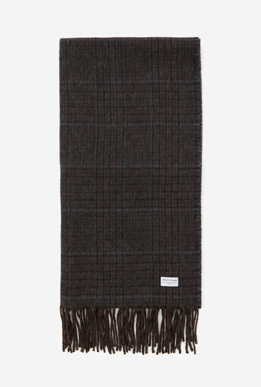 Wool Scarf Brown Glen Plaid Green Sky Overcheck