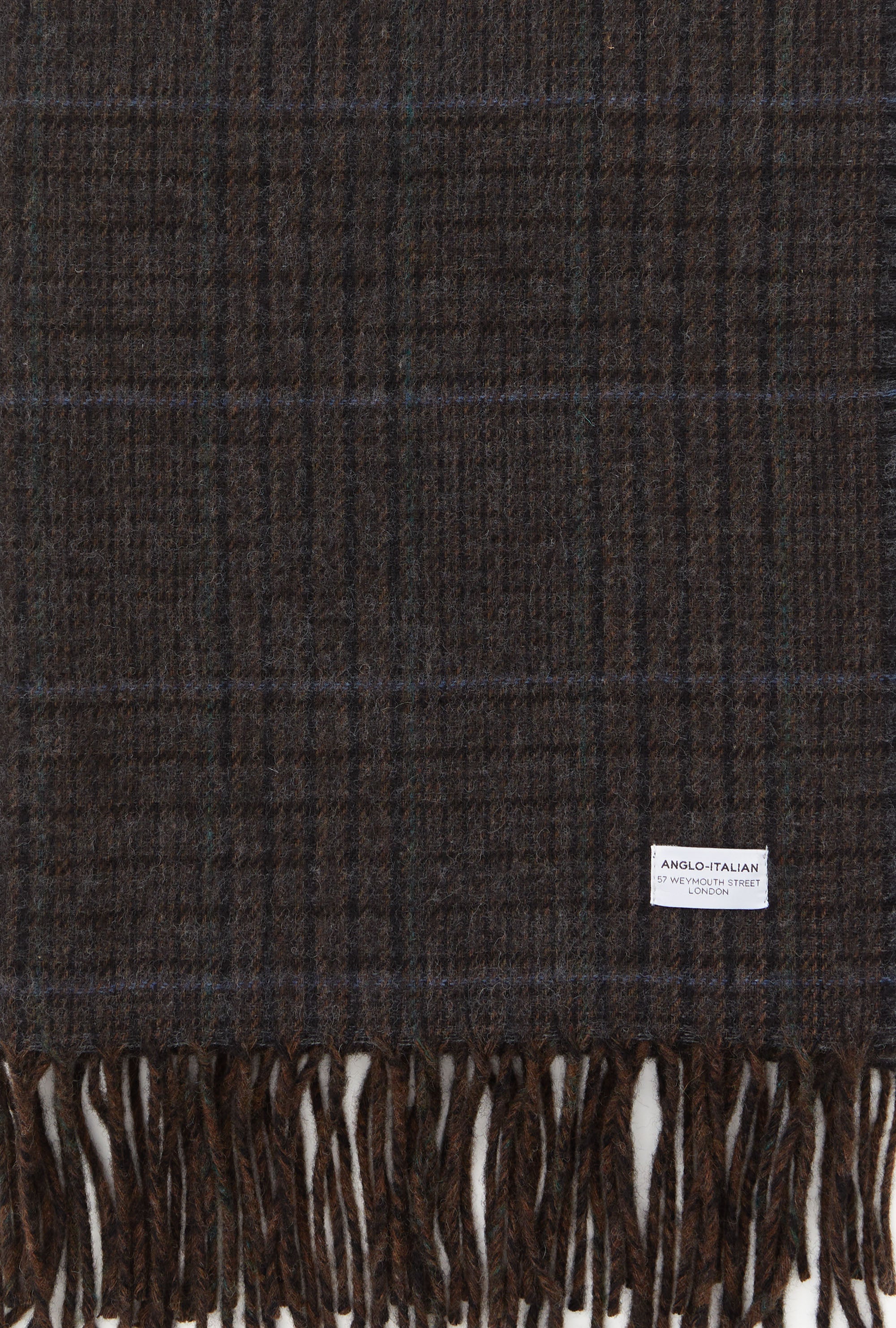 Wool Scarf Brown Glen Plaid Green Sky Overcheck