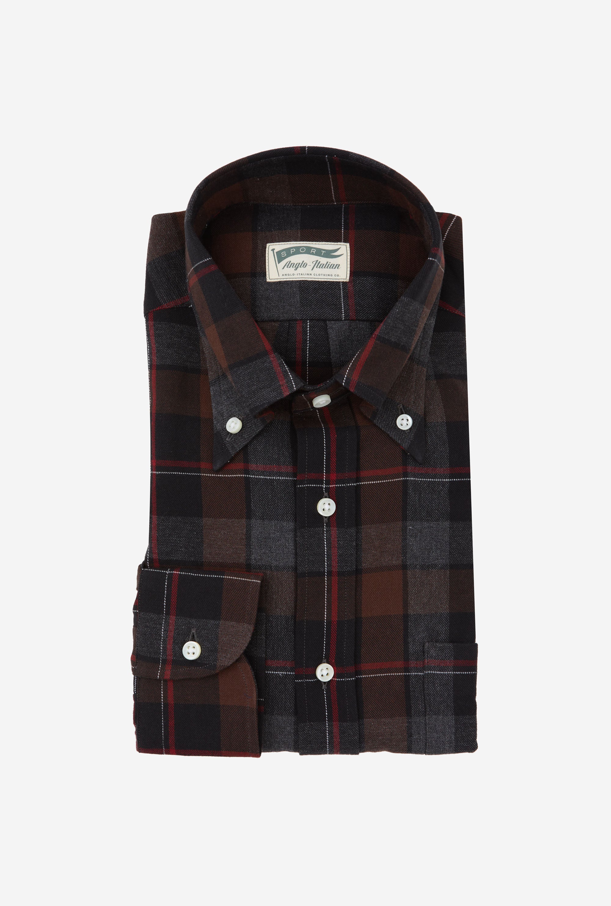 Button Down Sport Shirt Brushed Twill Rust Charcoal Red