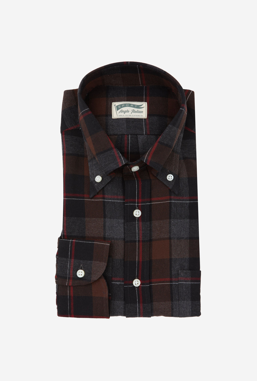 Button Down Sport Shirt Brushed Twill Rust Charcoal Red