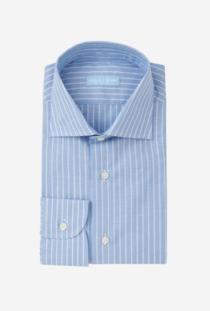 Spread Collar Shirt Zephyr Cotton-Linen Blue Reverse Stripe
