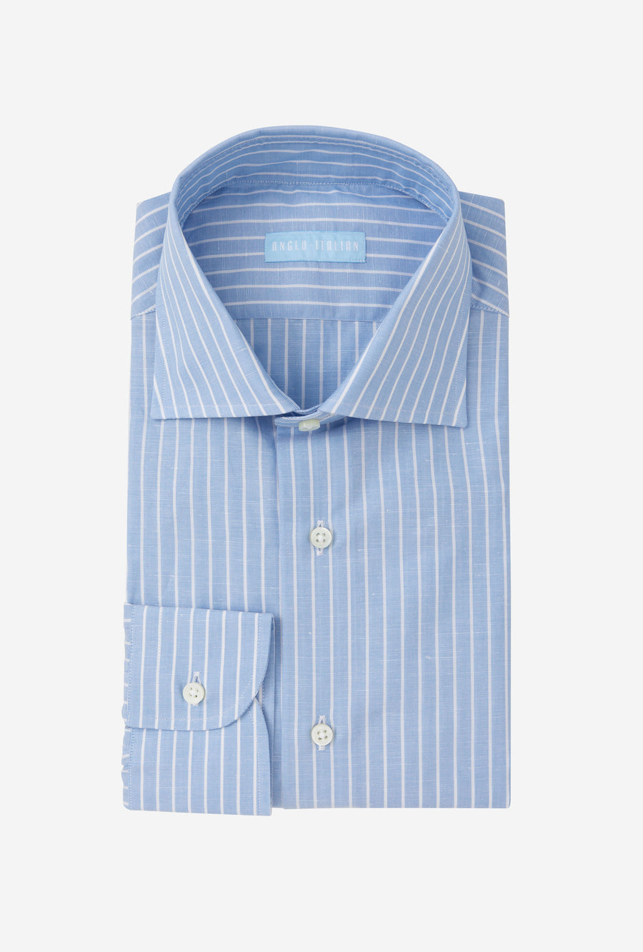 Spread Collar Shirt Zephyr Cotton-Linen Blue Reverse Stripe