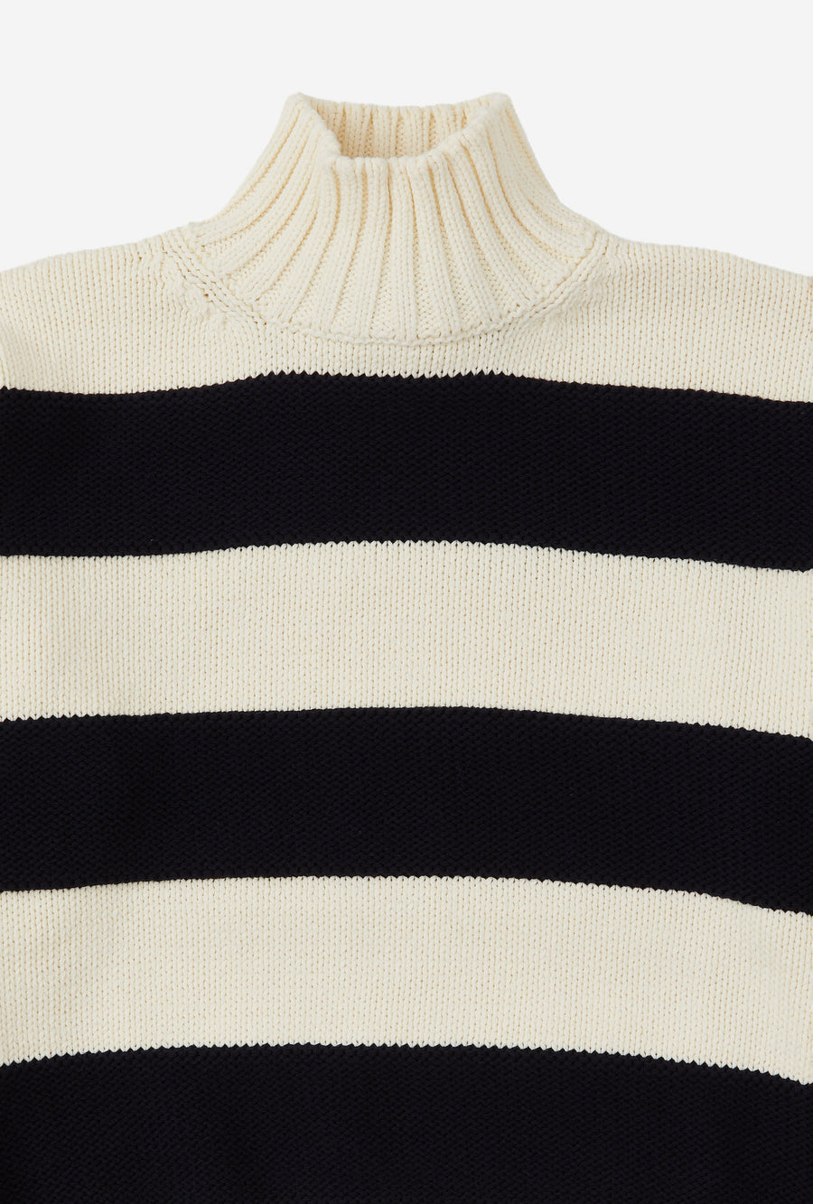 Mockneck Heavy Cotton Ecru Navy Stripe
