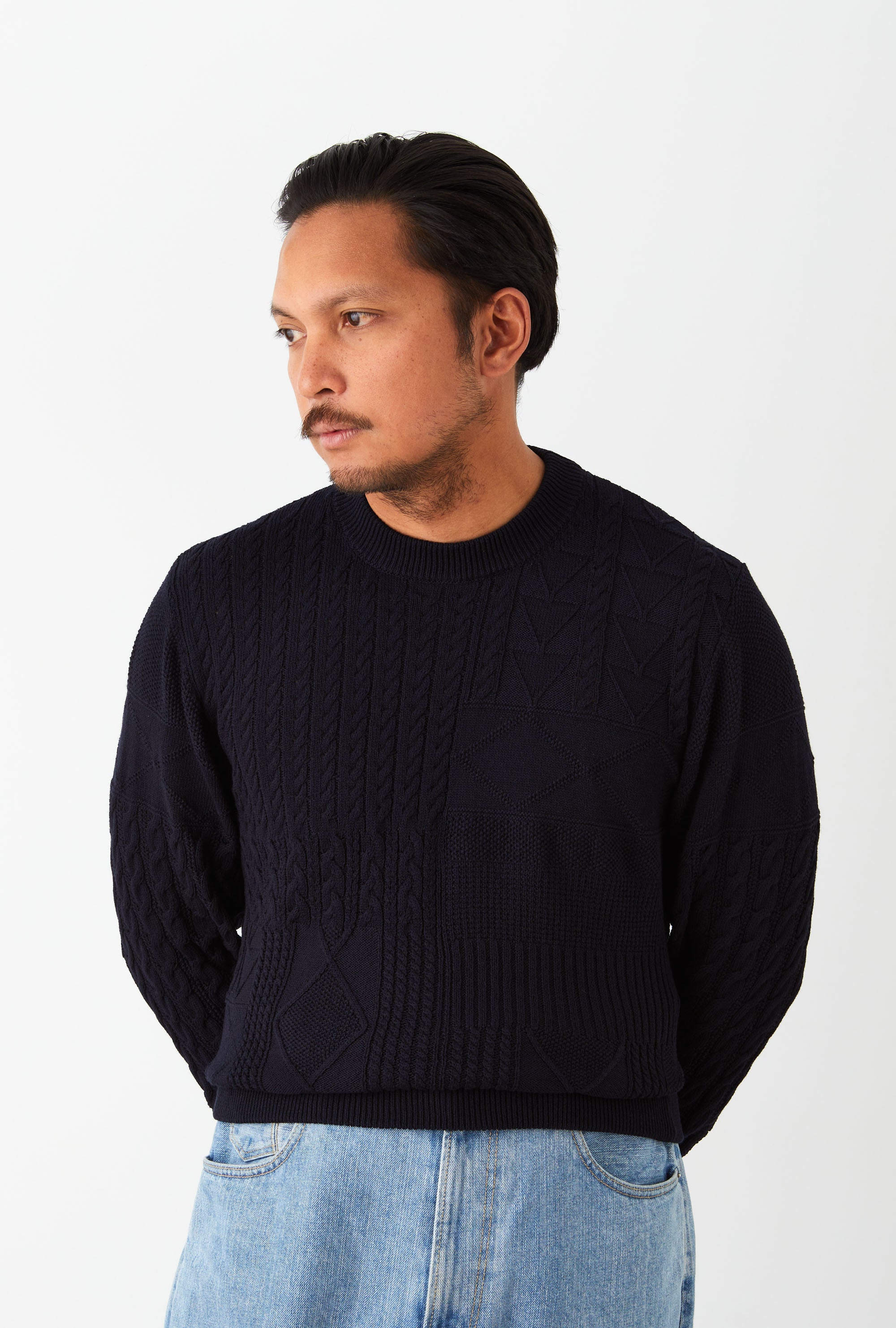 Crewneck Heavy Cotton Navy Patchwork