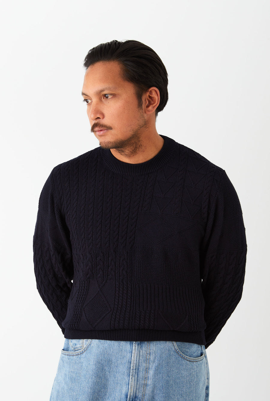 Crewneck Heavy Cotton Navy Patchwork