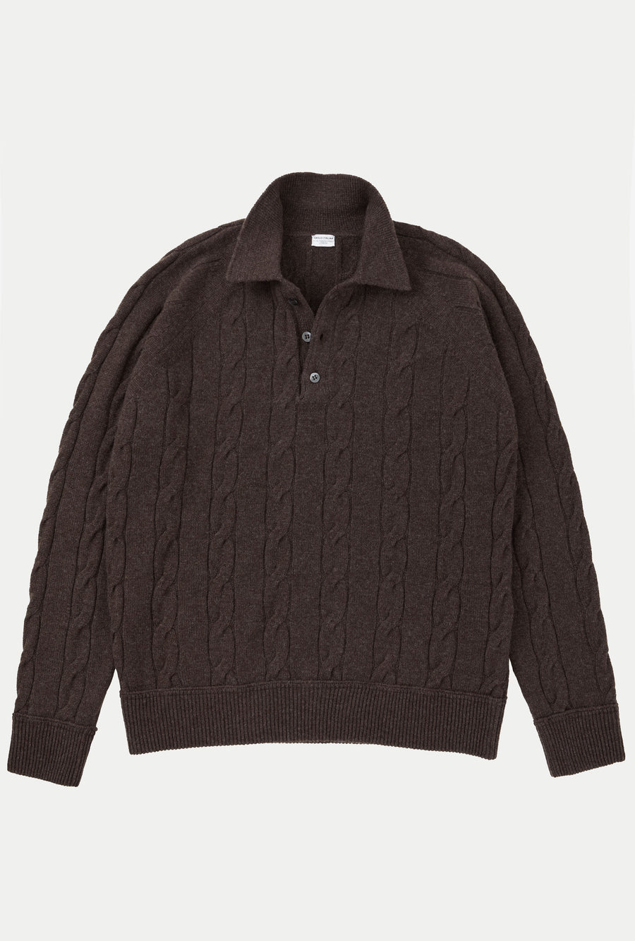 Raglan Polo Cableknit Wool-Cashmere Brown Melange