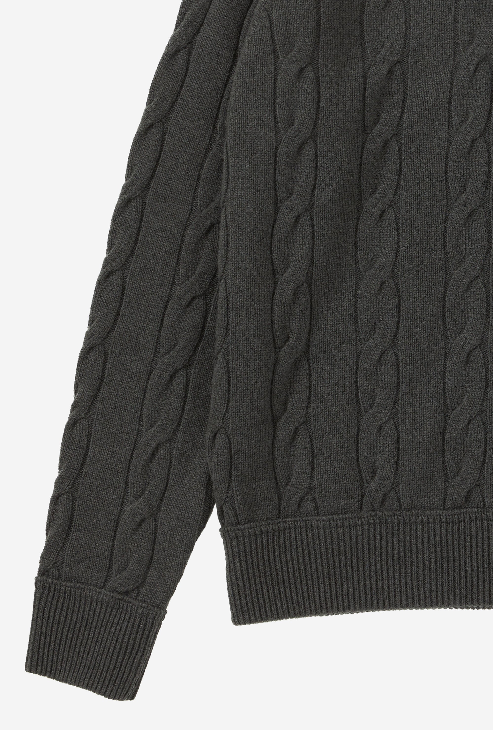 Raglan Polo Cableknit Wool-Cashmere Military Green