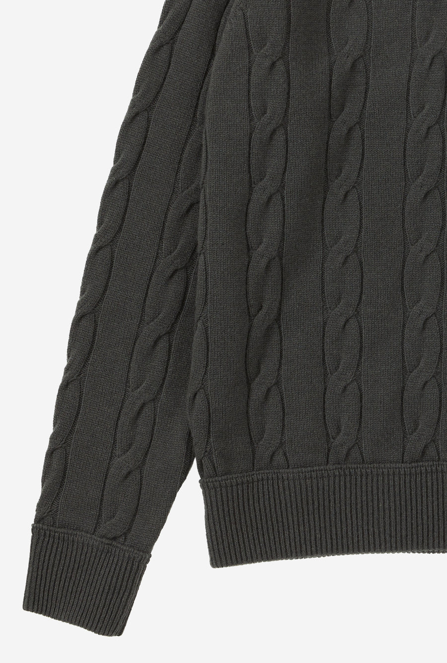 Raglan Polo Cableknit Wool-Cashmere Military Green